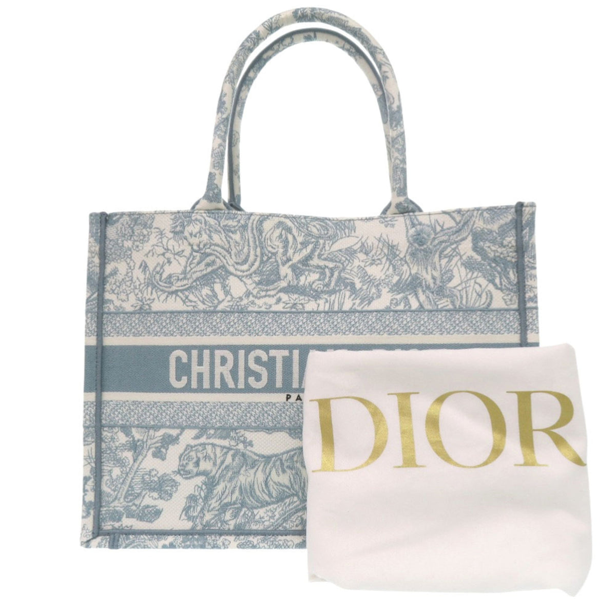 Christian Dior Light Blue White Cotton Tote Bag (Pre-Owned)