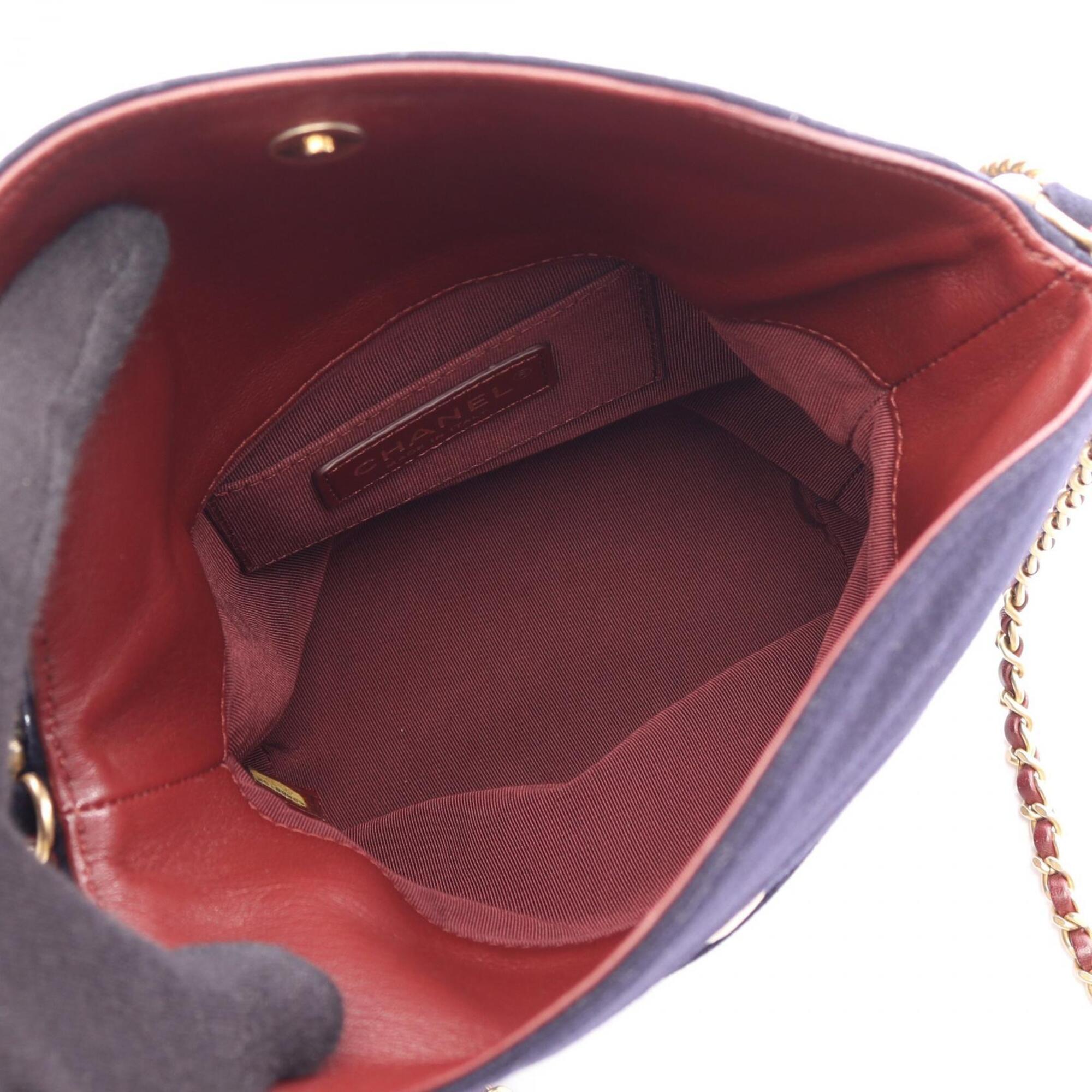 Chanel Navy Wool Handbag Shoulder Bag (Pre-Owned)