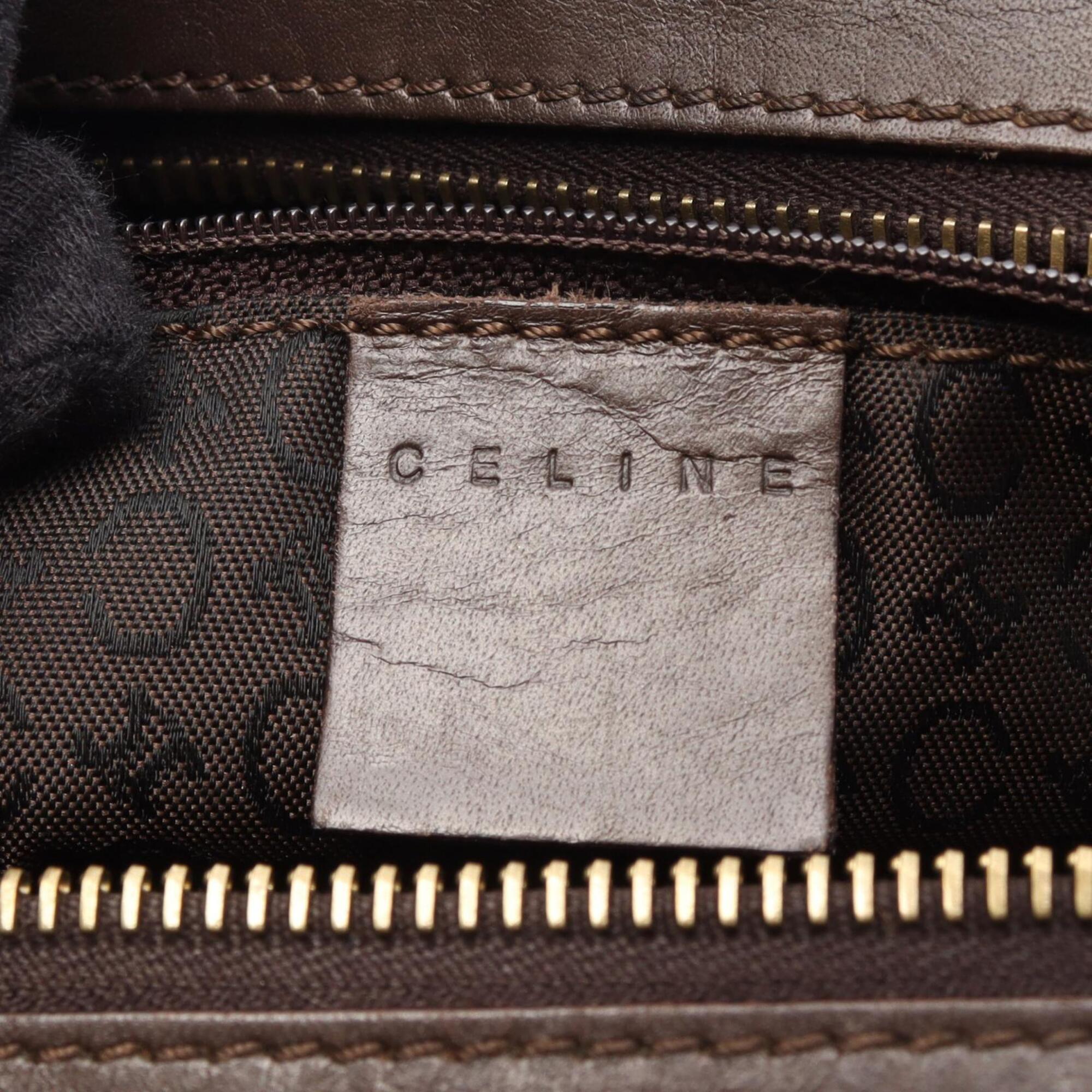 Celine Brown Ivory Canvas Leather Handbag (Pre-Owned)