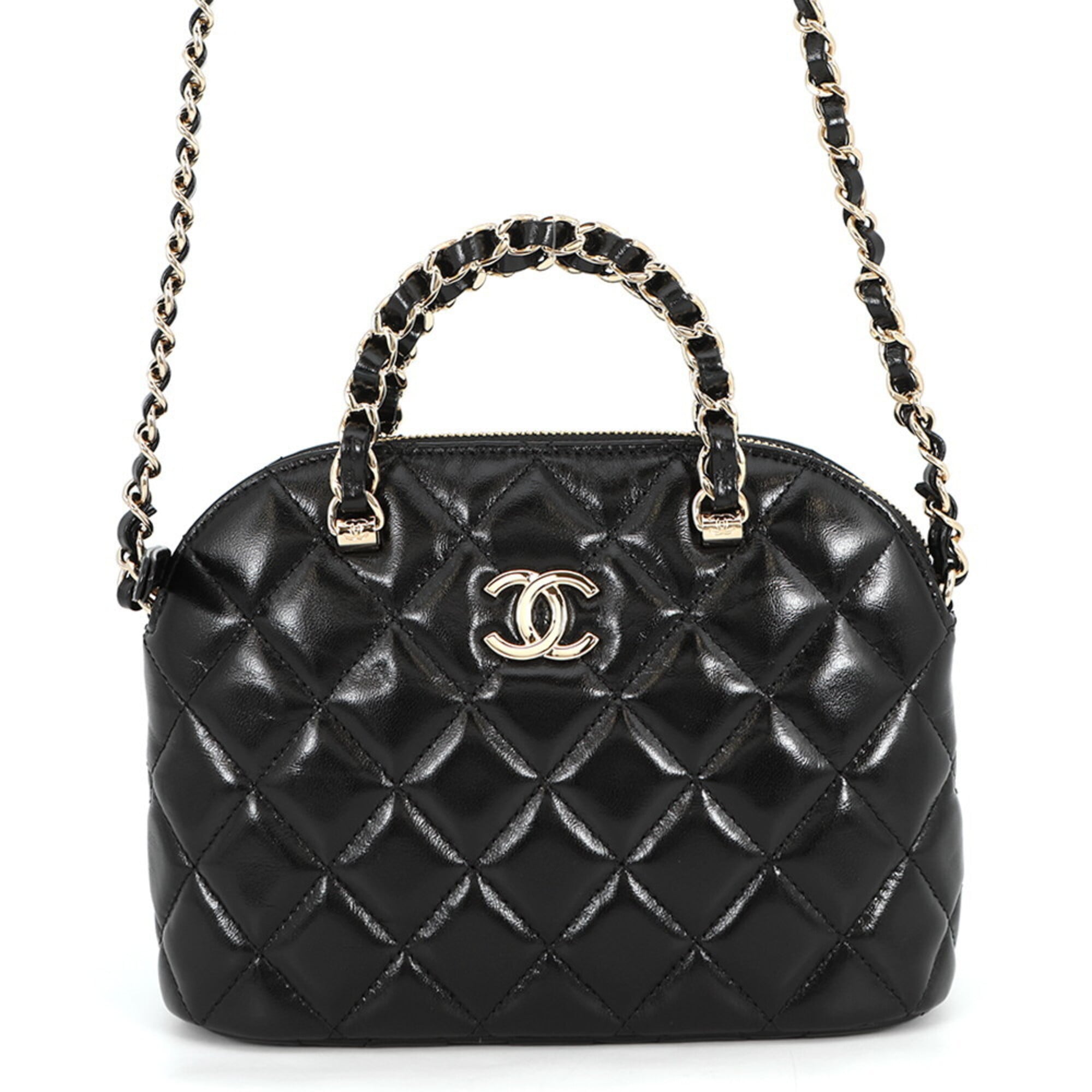 Chanel Black Champagne Gold Leather Handbag Shopping Bag Shoulder Bag (Pre-Owned)
