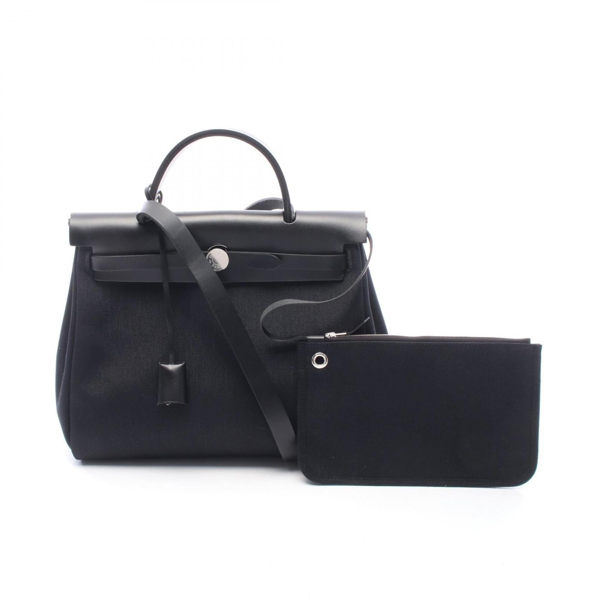 Hermes Black Canvas Leather Handbag (Pre-Owned)