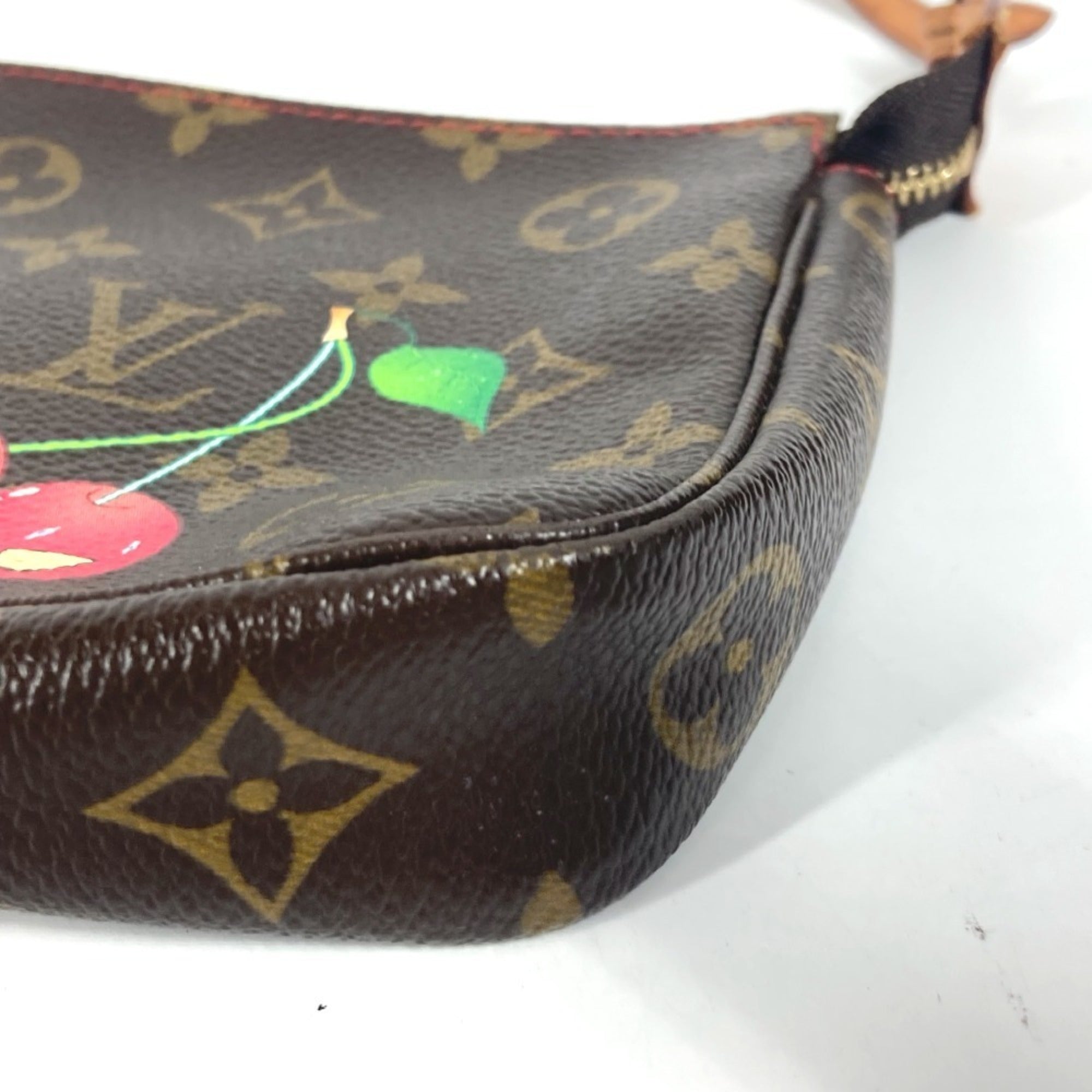 Louis Vuitton Monogram Brown Monogram Cherry Red Color Pochette Pouch (Pre-Owned)