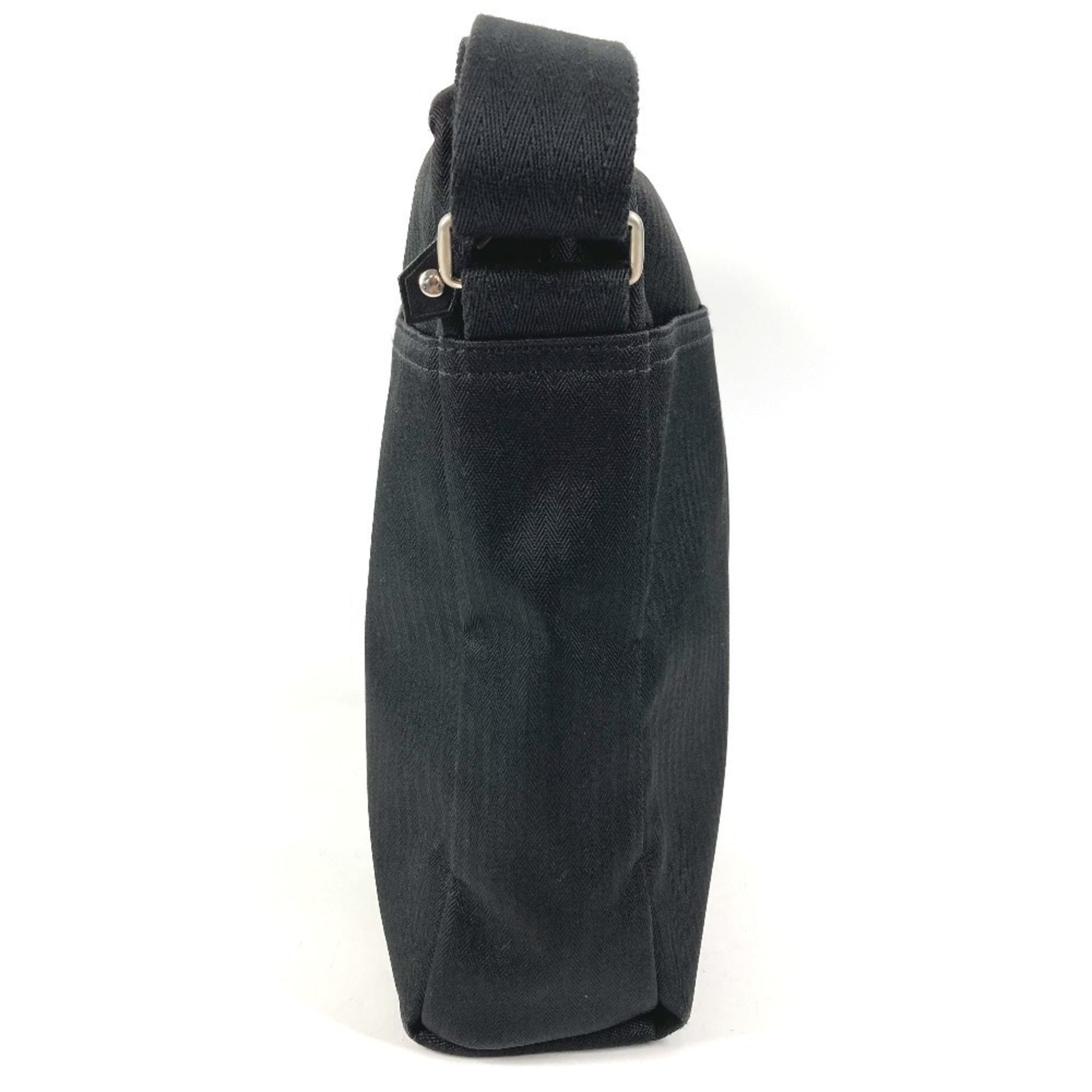 Hermes Acapulco Black Toile Chevron Leather Messenger Bag Shoulder Bag (Pre-Owned)