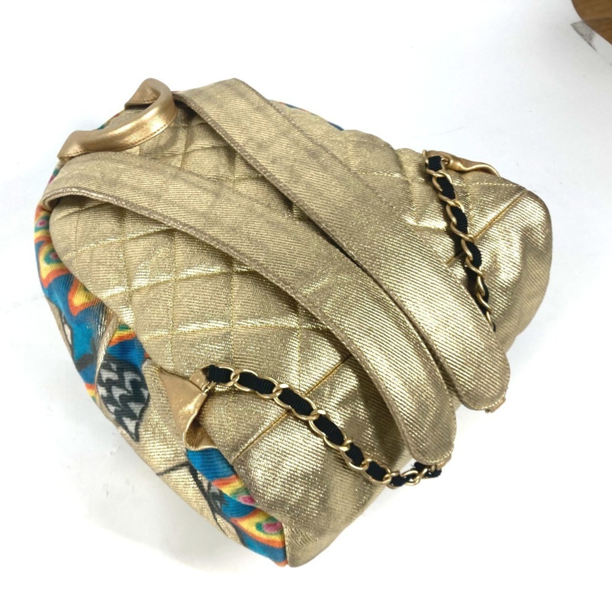 Chanel Gold Leather Canvas Backpack (Pre-Owned)
