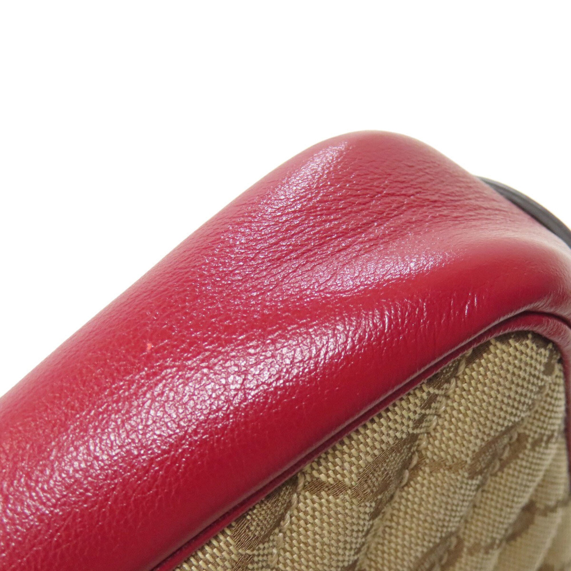 Gucci Red Color Canvas Leather Shoulder Bag (Pre-Owned)