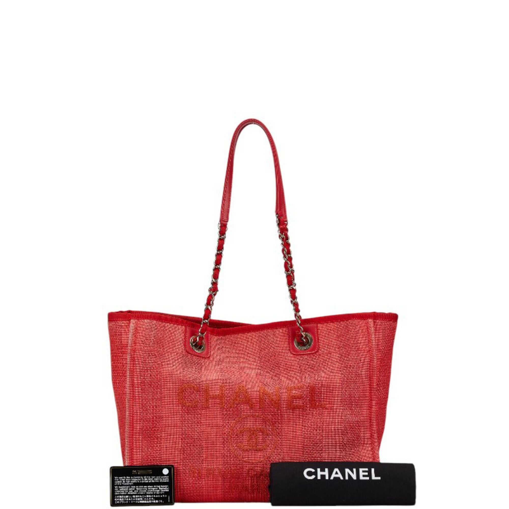 Chanel Red Color Canvas Leather Tote Bag (Pre-Owned)