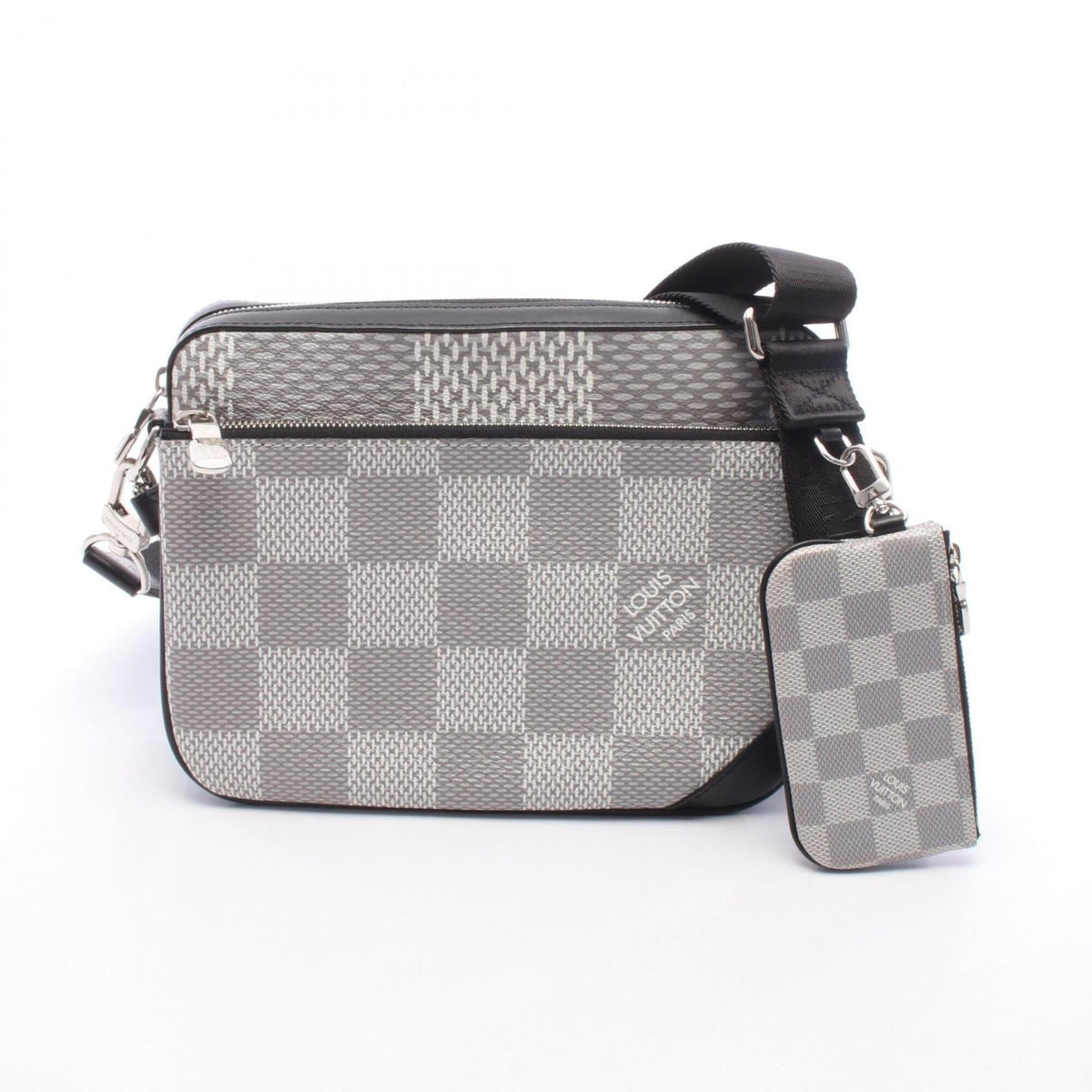 Louis Vuitton Gray White Coated Canvas Leather Handbag Shoulder Bag (Pre-Owned)