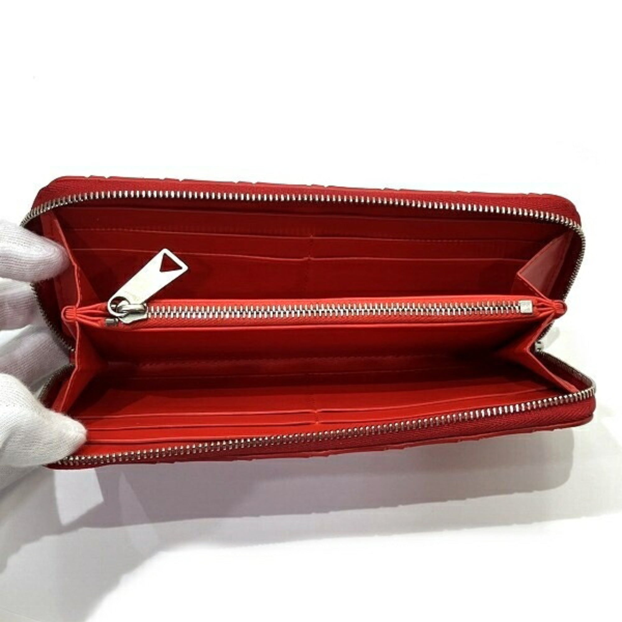 Bottega Veneta Intrecciato Red Color Elastane Cotton Polyester Long Wallet (Bi-Fold) (Pre-Owned)