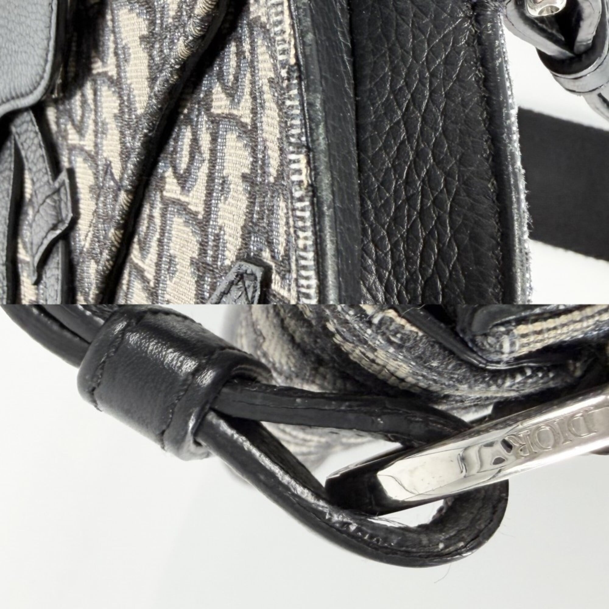 Christian Dior Beige Black White Leather Canvas Messenger Bag Saddle Bag Shoulder Bag (Pre-Owned)