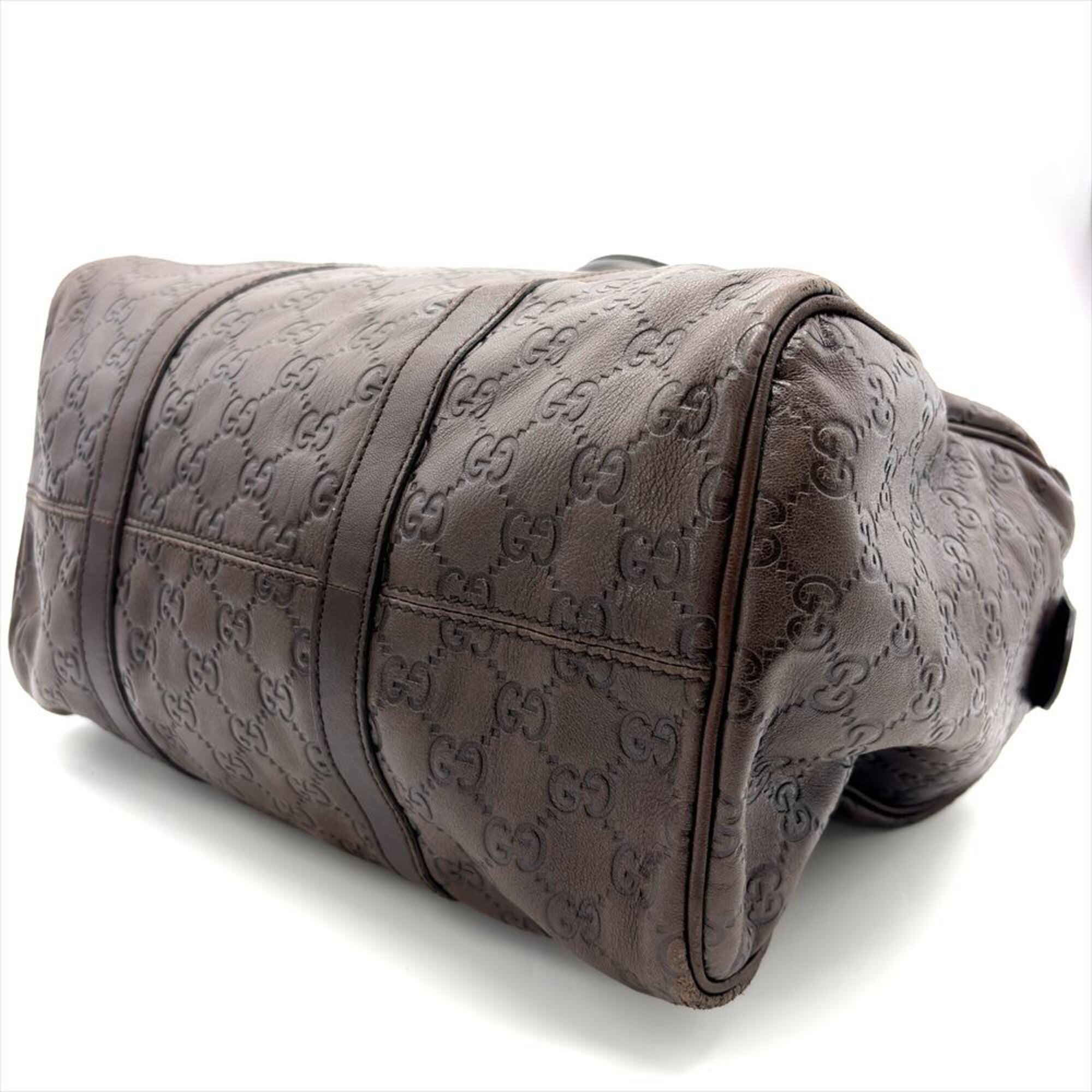 Gucci Brown Gg Leather Boston Bag Handbag (Pre-Owned)