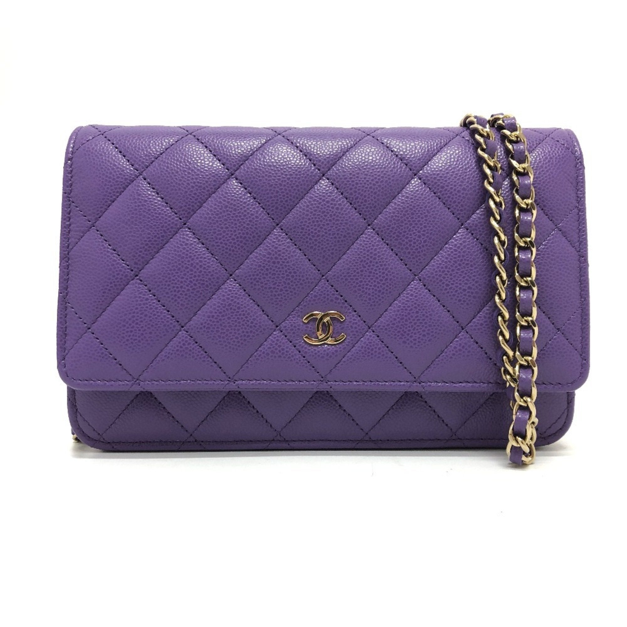 Chanel Matelasse Purple Caviar Leather Shoulder Bag (Pre-Owned)