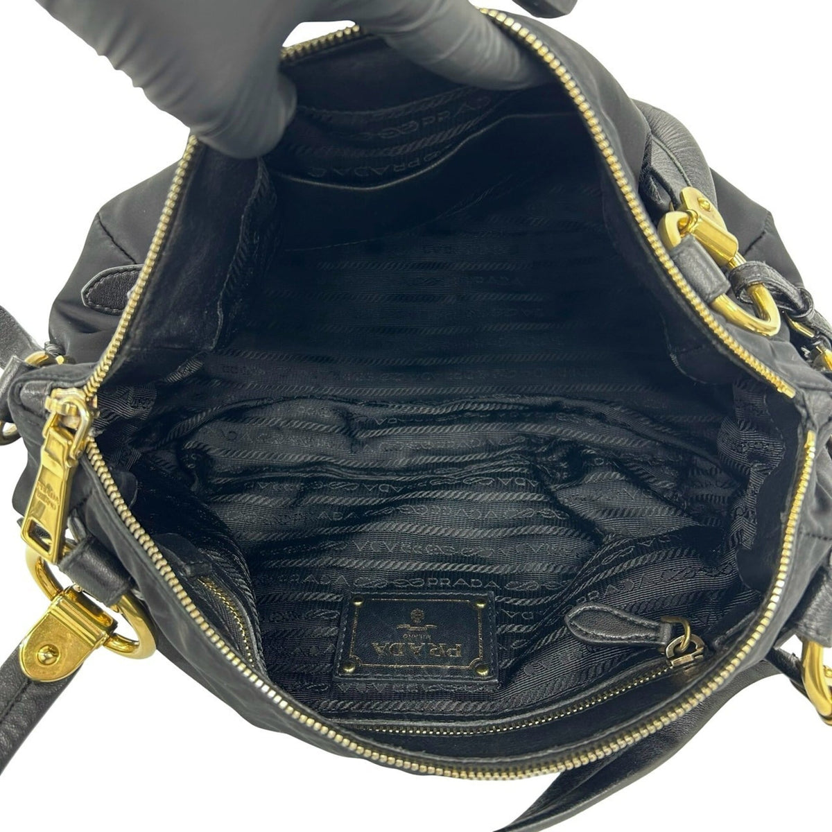Prada Black Nylon Leather Shoulder Bag Tote Bag (Pre-Owned)