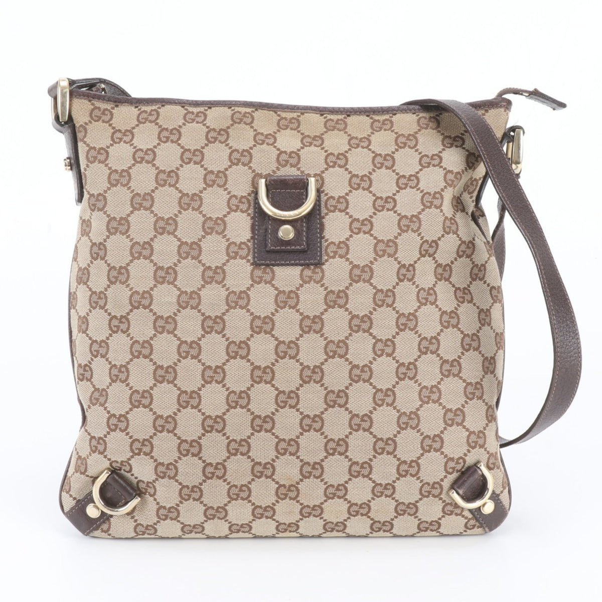 Gucci Brown Leather Canvas Messenger Bag Shoulder Bag (Pre-Owned)