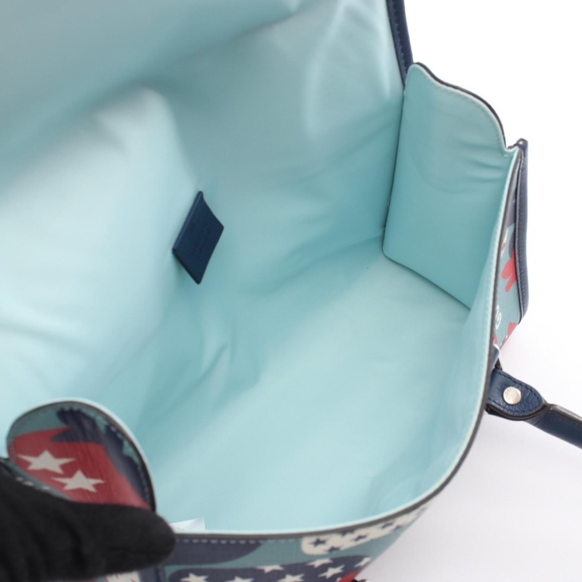 Gucci Blue Navy Red Color Coated Canvas Leather Handbag (Pre-Owned)