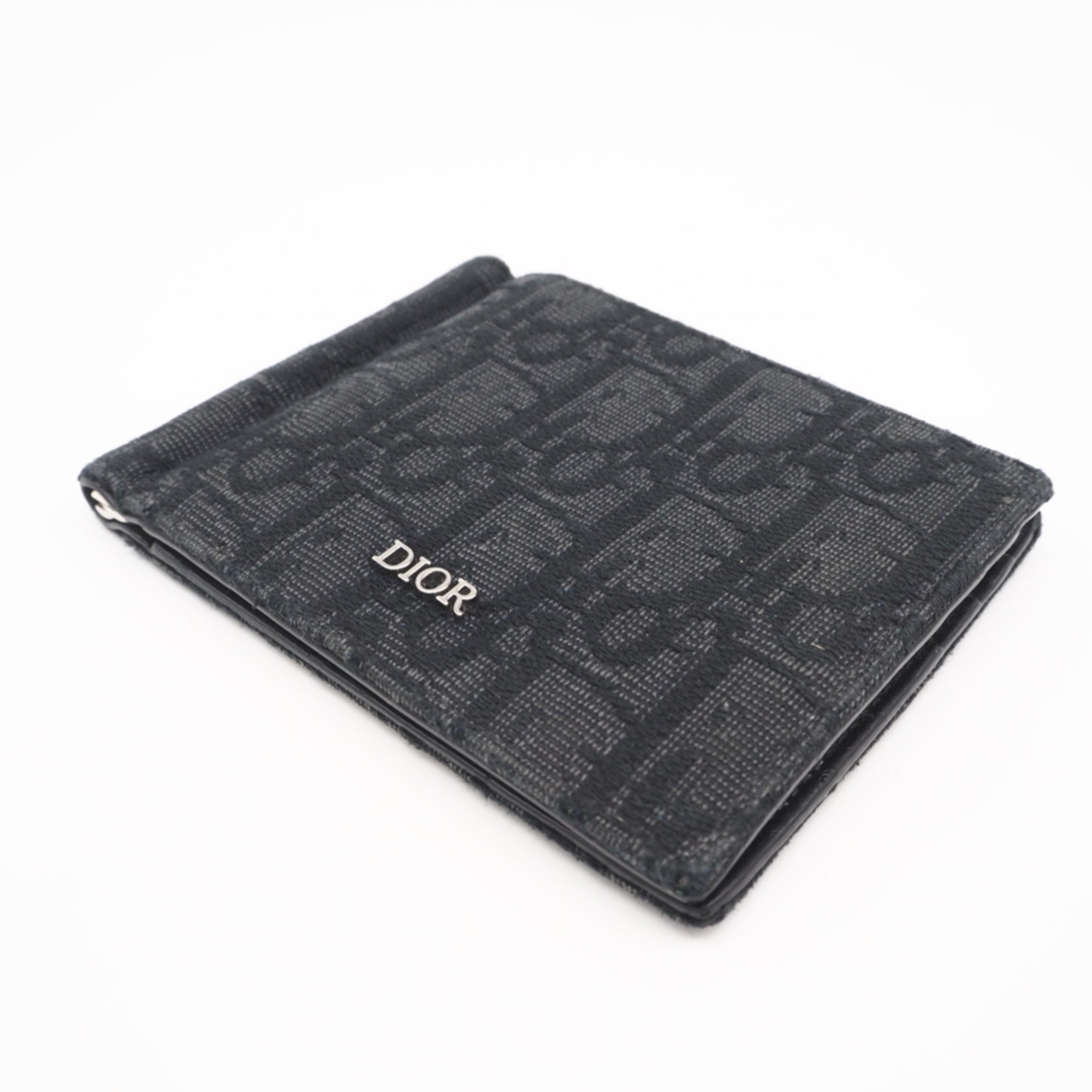 Christian Dior Black Gray Canvas Leather Money Clip (Pre-Owned)