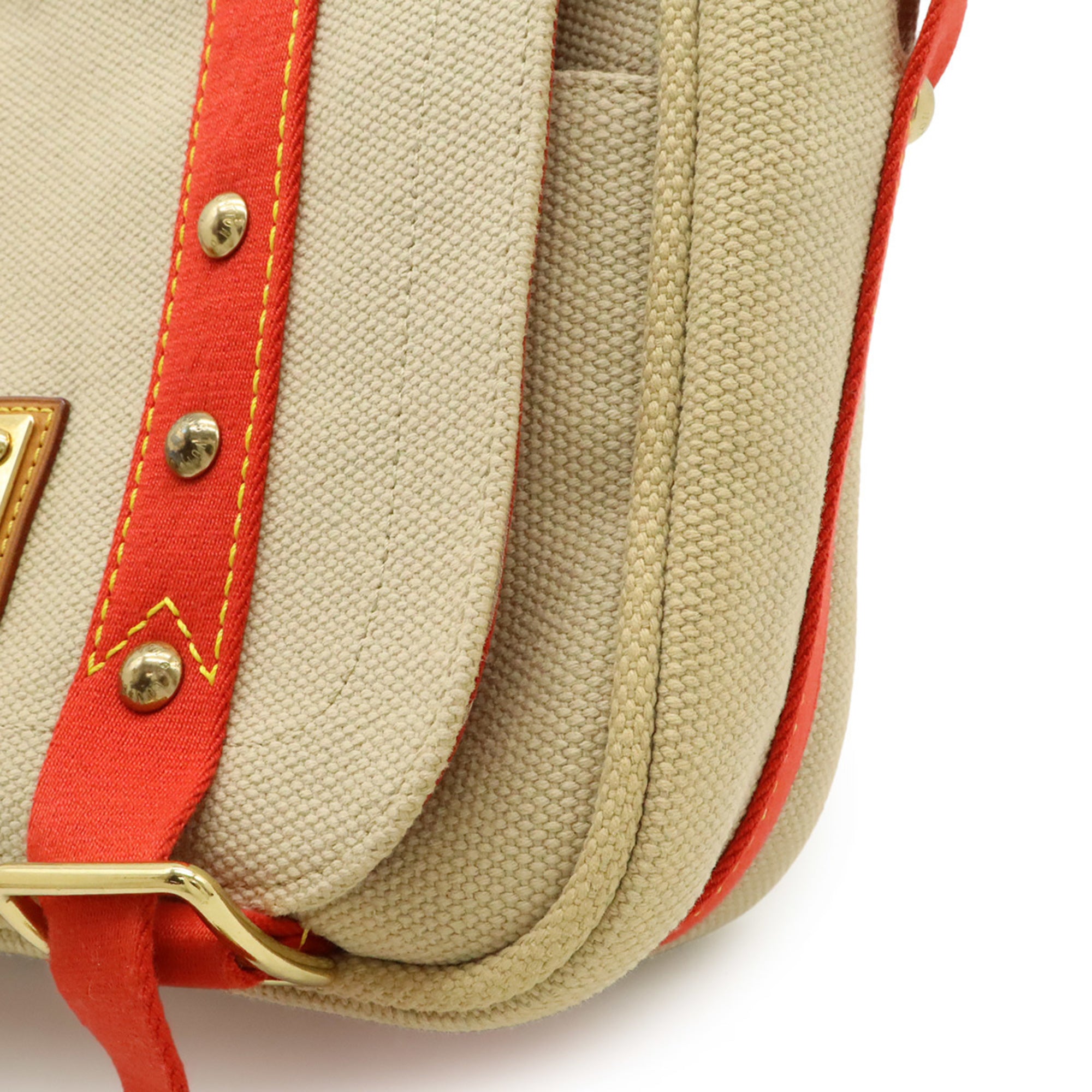 Louis Vuitton Beige Red Color Canvas Shoulder Bag (Pre-Owned)