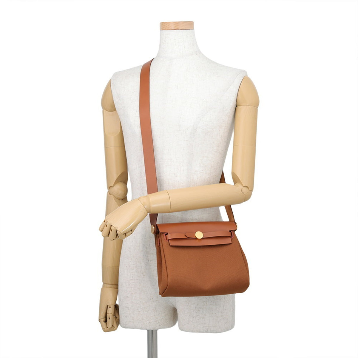 Hermes Fauve Canvas Leather Shoulder Bag