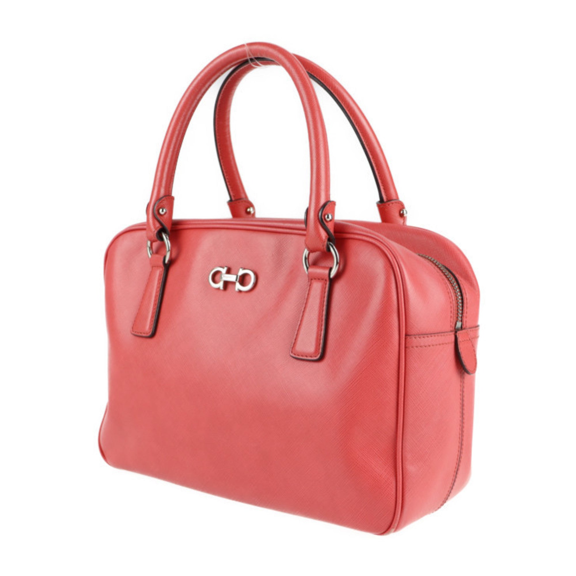 Salvatore Ferragamo Gancini Pink Leather Boston Bag Handbag Tote Bag (Pre-Owned)