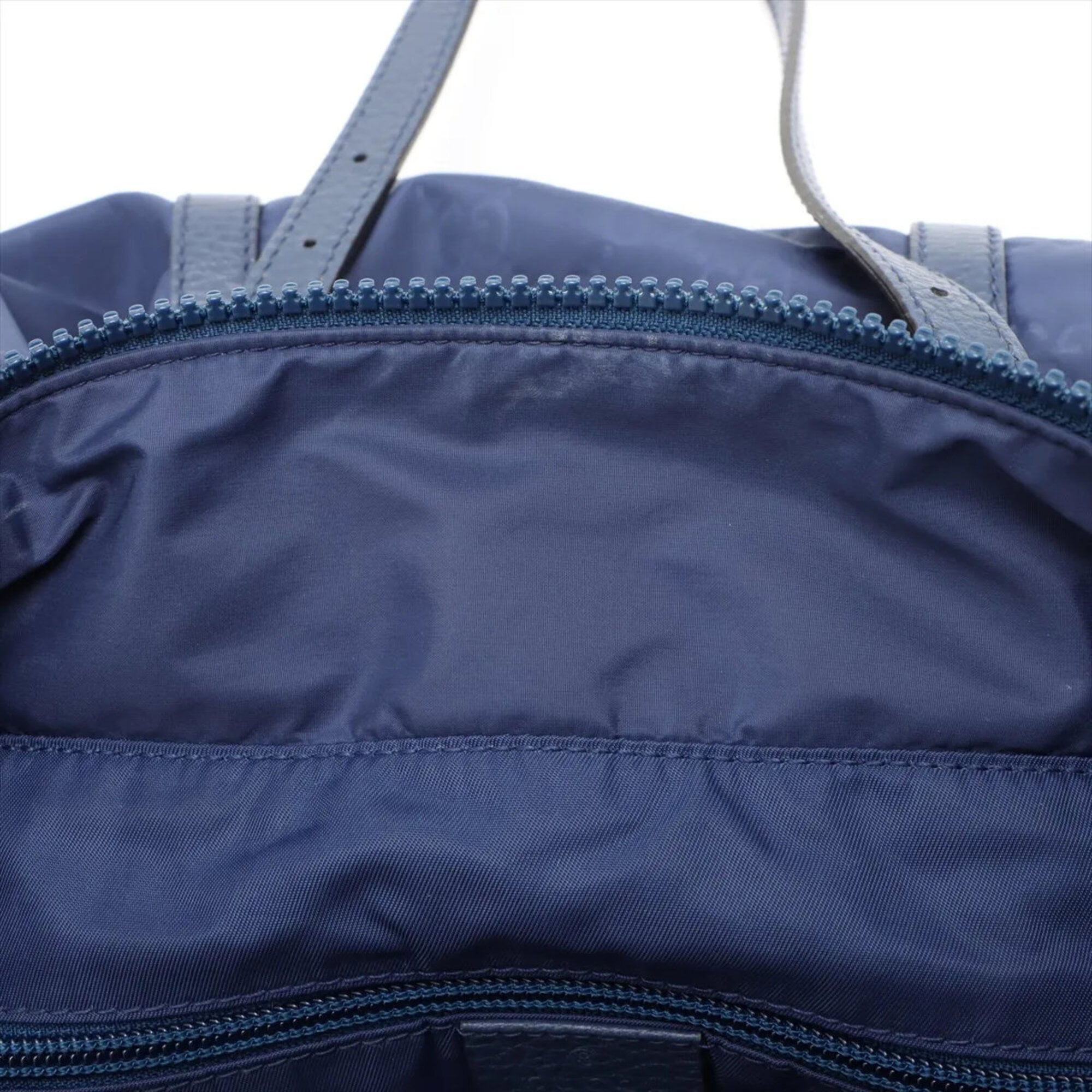 Gucci Blue Nylon Leather Handbag Shoulder Bag Tote Bag (Pre-Owned)