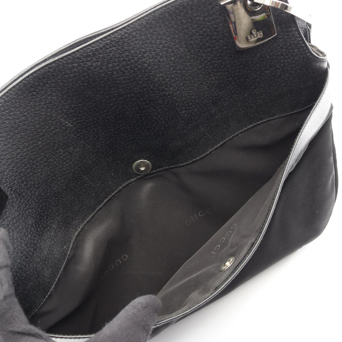 Gucci Black Nylon Leather Handbag Shoulder Bag (Pre-Owned)