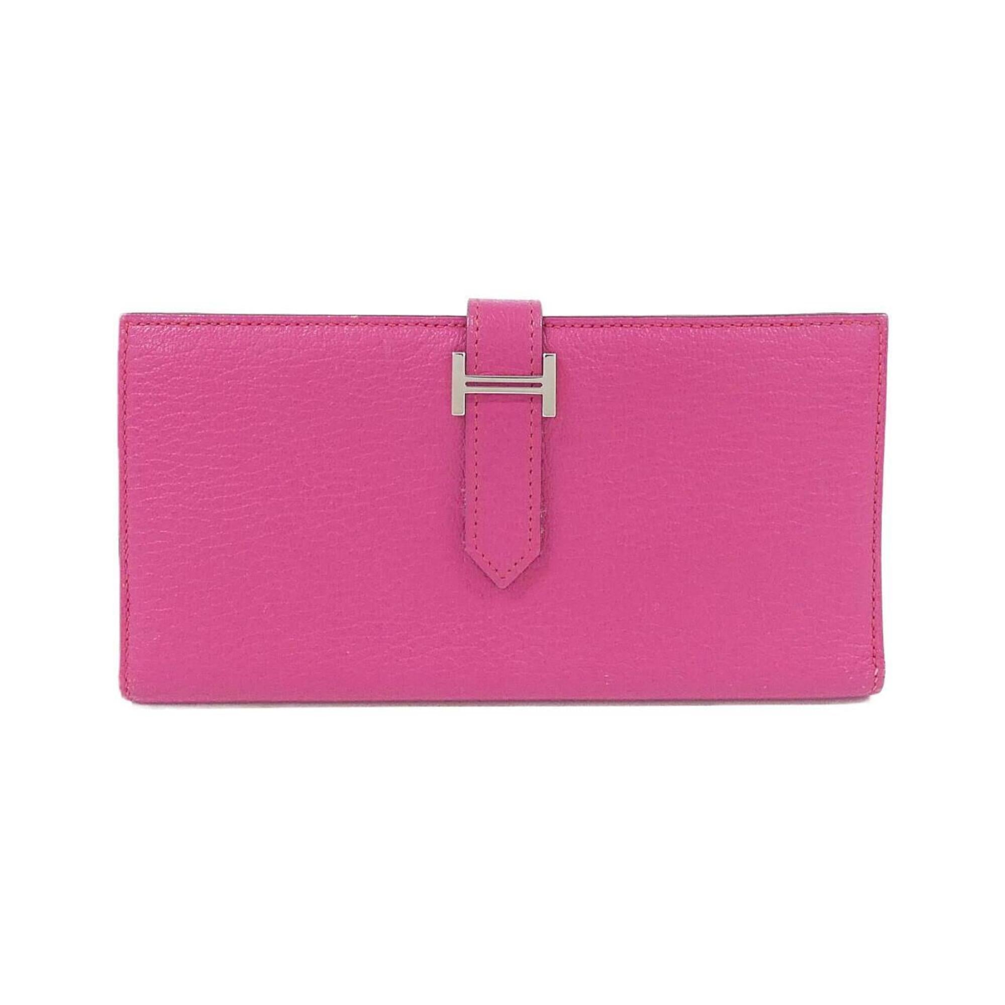 Hermes Rose Shocking Soufre Chevre Leather Long Wallet (Bi-Fold) (Pre-Owned)