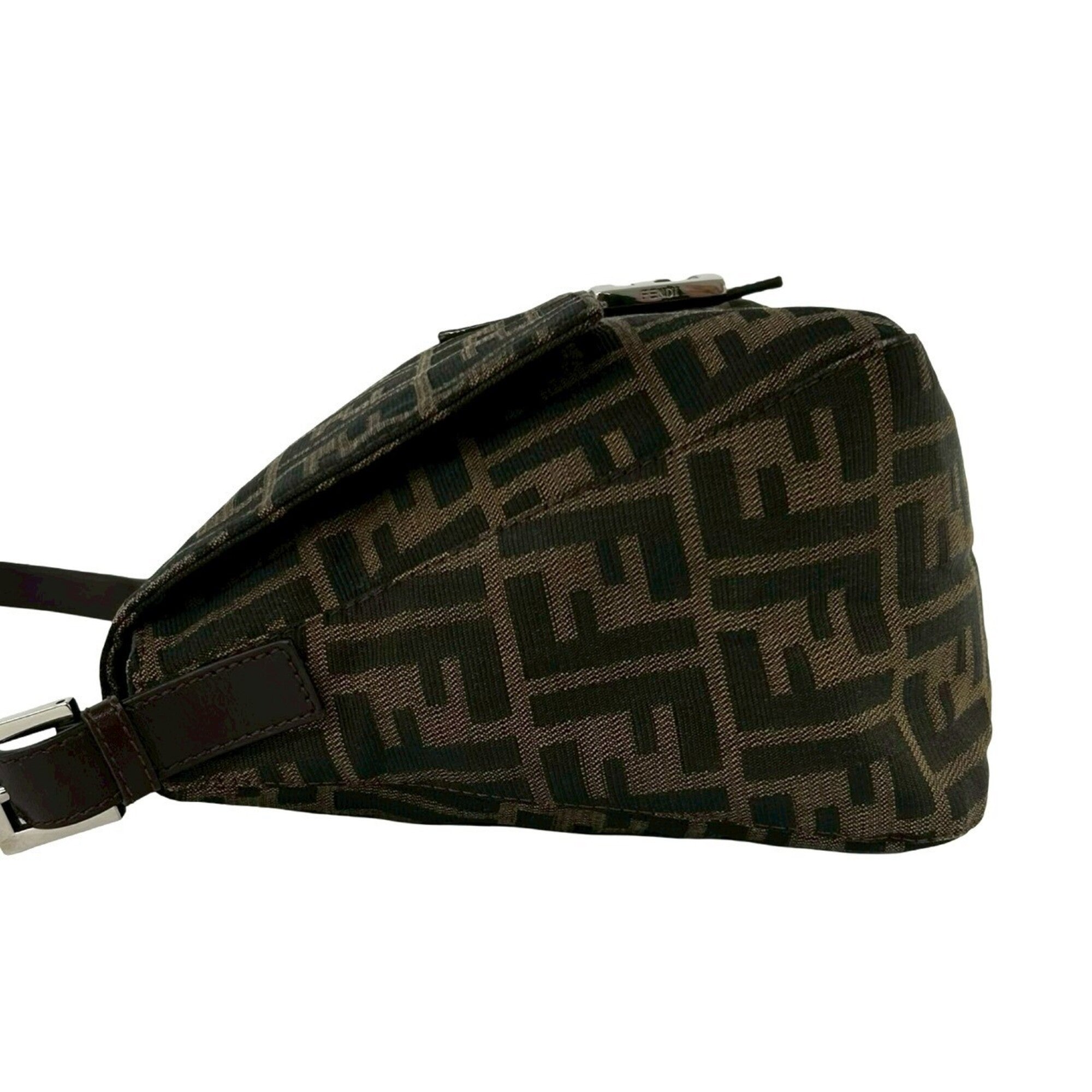 Fendi Black Brown Khaki Canvas Leather Handbag Shoulder Bag (Pre-Owned)