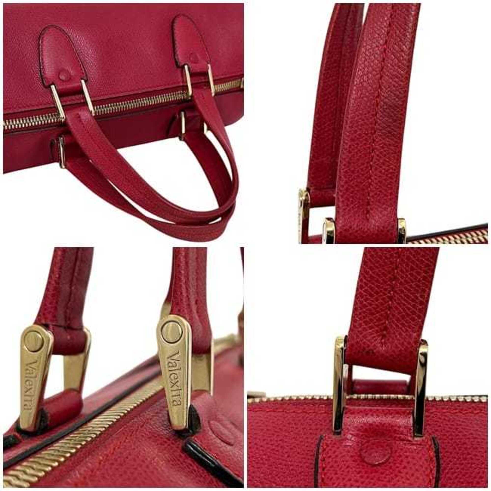 Valextra Red Color Leather Boston Bag Handbag (Pre-Owned)