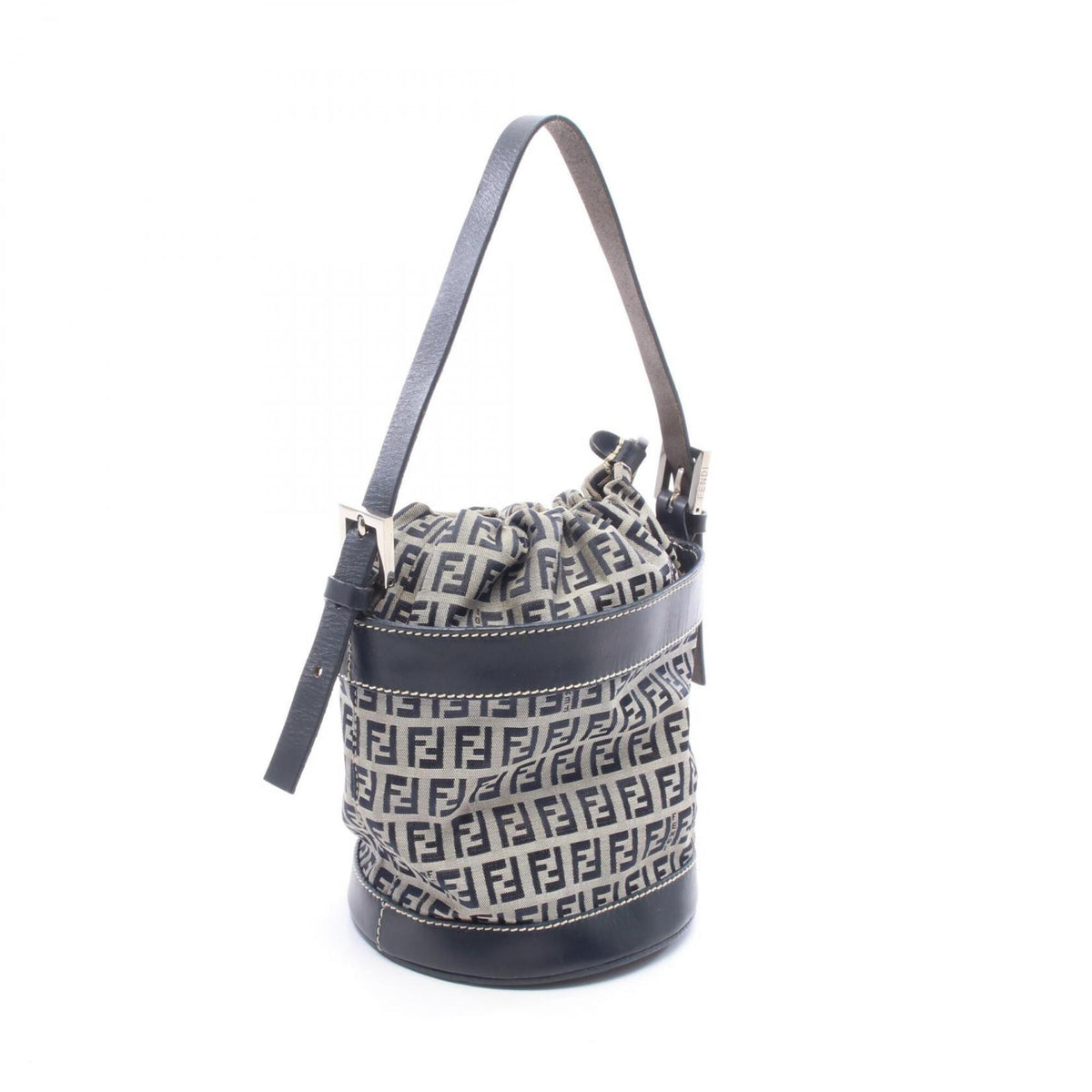 Fendi Gray Navy Canvas Leather Handbag Shoulder Bag (Pre-Owned)