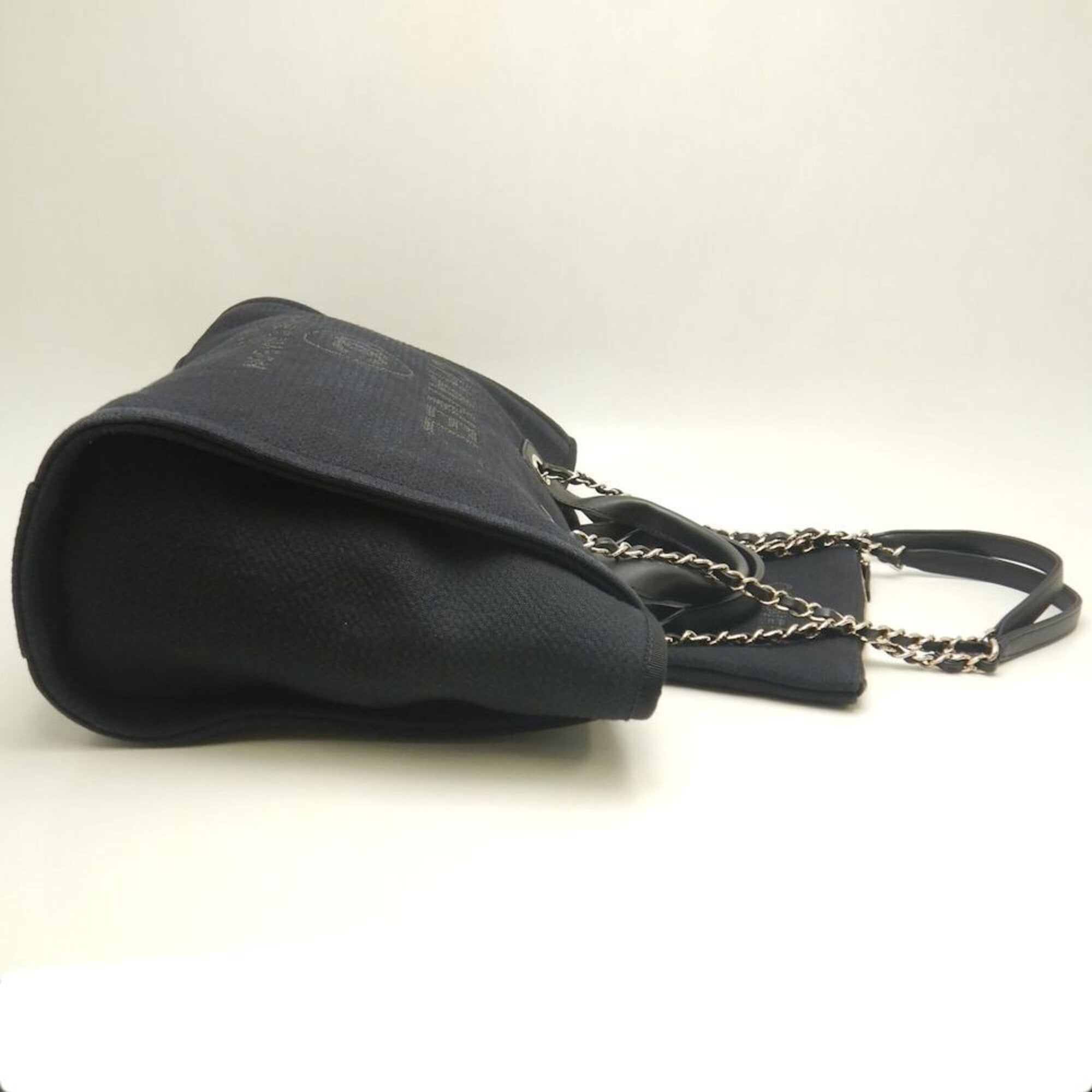Chanel Black Canvas Leather Tote Bag (Pre-Owned)