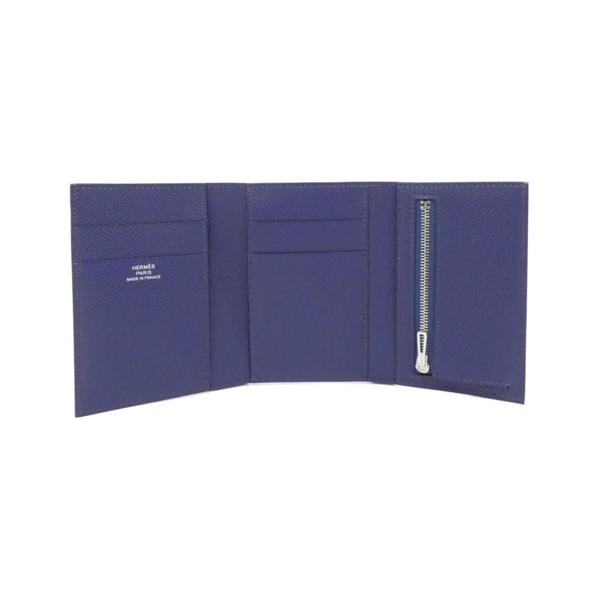 Hermes Beige Bleu Saphir Blue Epsom Leather Wallet (Tri-Fold) (Pre-Owned)