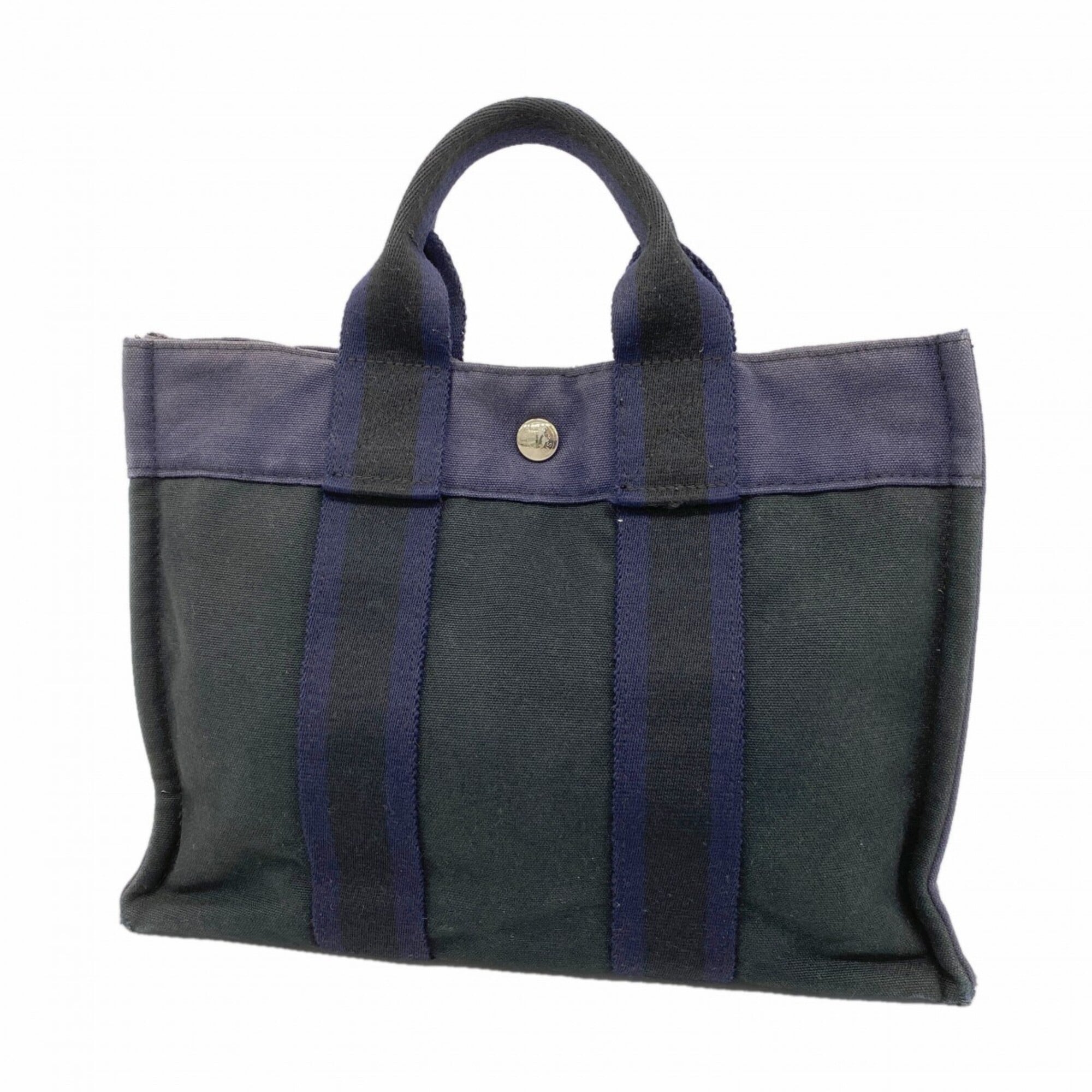 Hermes Black Navy Canvas Tote Bag (Pre-Owned)