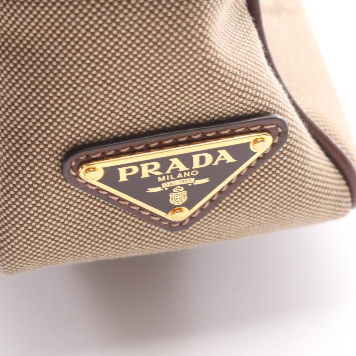 Prada Beige Brown Canvas Leather Handbag Shoulder Bag (Pre-Owned)