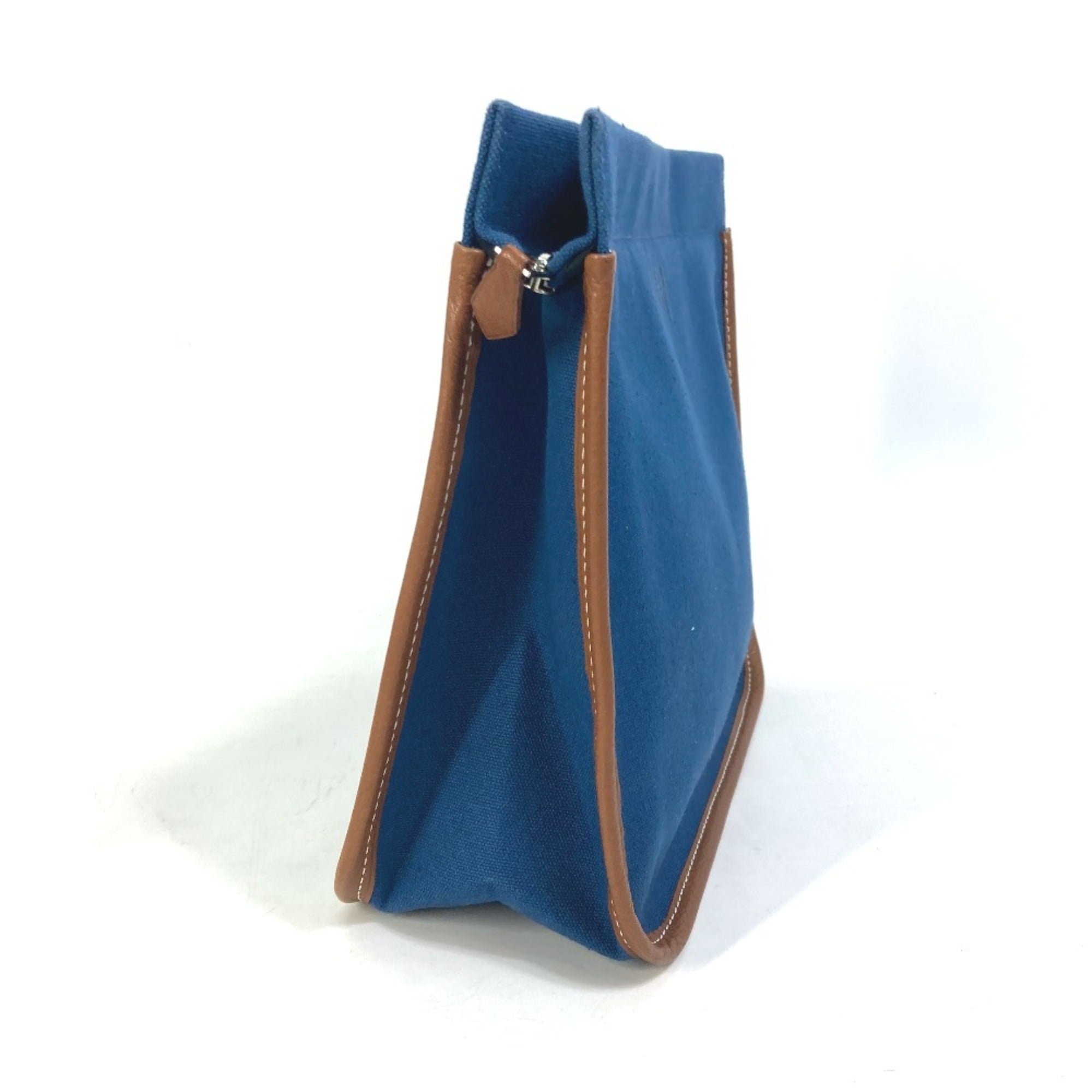 Hermes Brown Navy Canvas Leather Clutch Bag Pouch (Pre-Owned)
