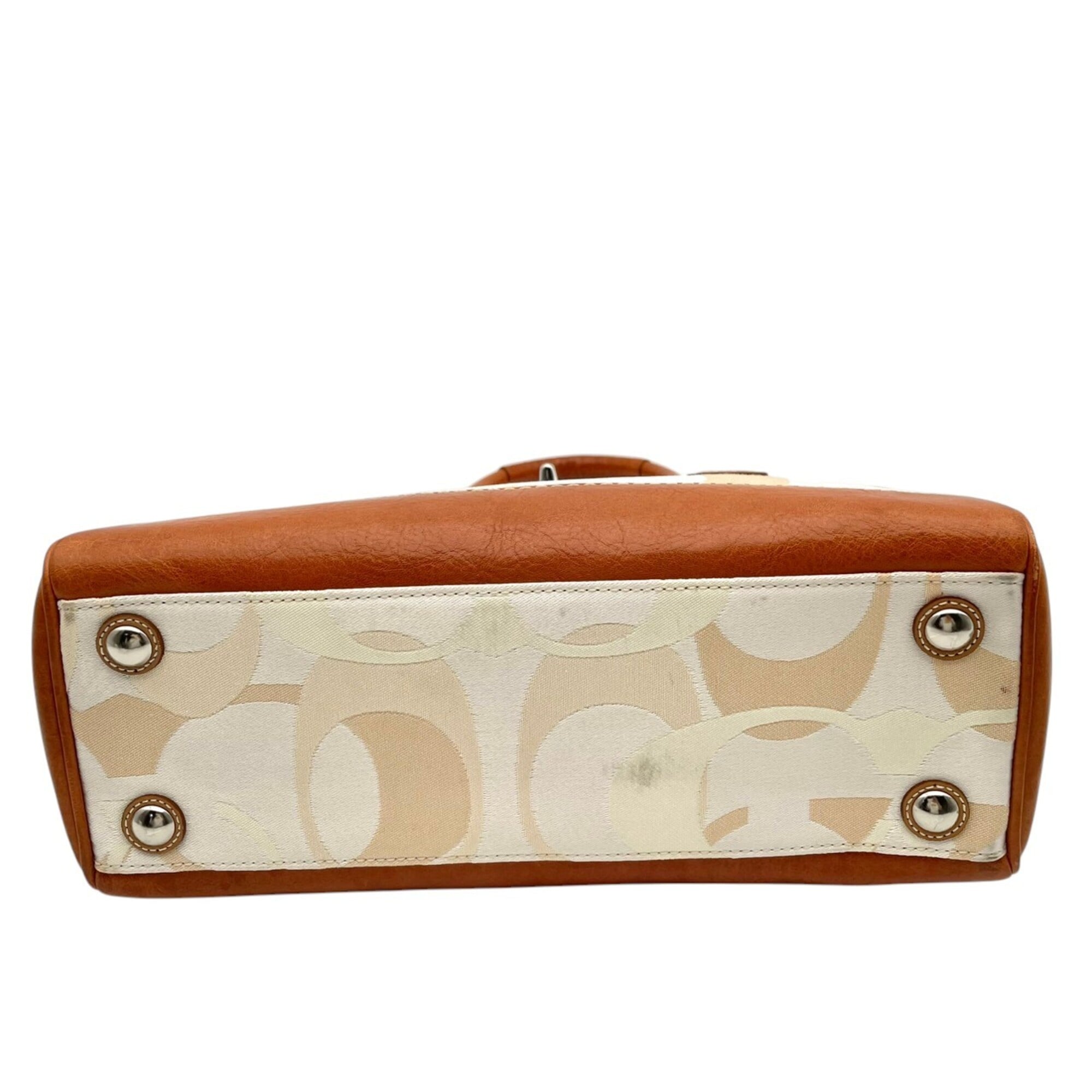 Coach Ivory Canvas Leather Handbag Tote Bag (Pre-Owned)