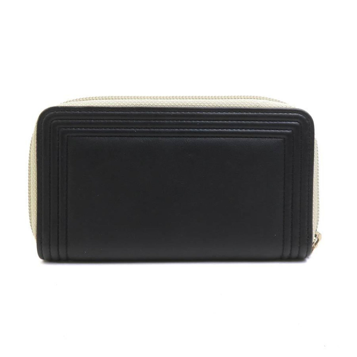 Chanel Gold Black Leather Long Wallet (Bi-Fold) (Pre-Owned)