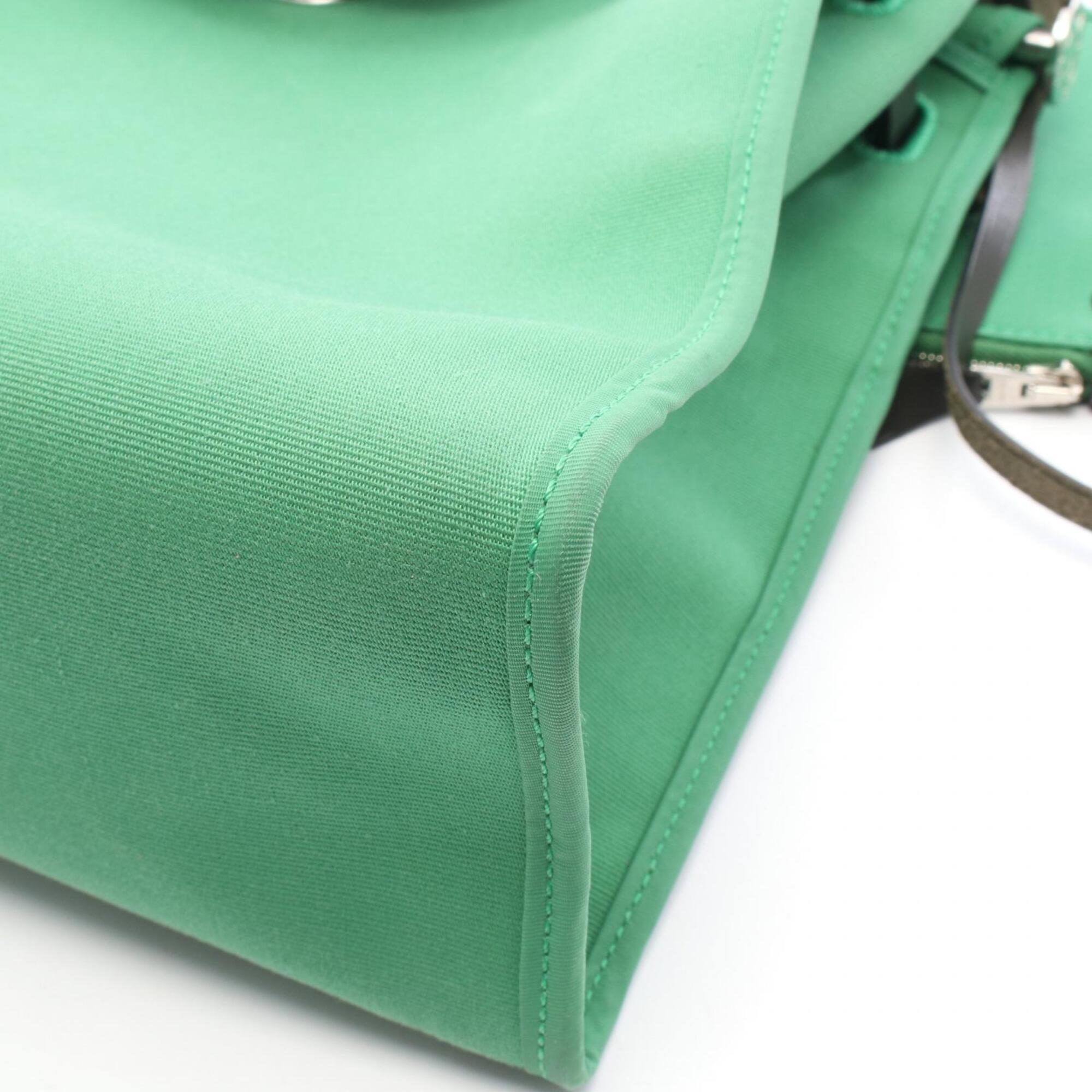 Hermes Black Green Canvas Leather Handbag (Pre-Owned)