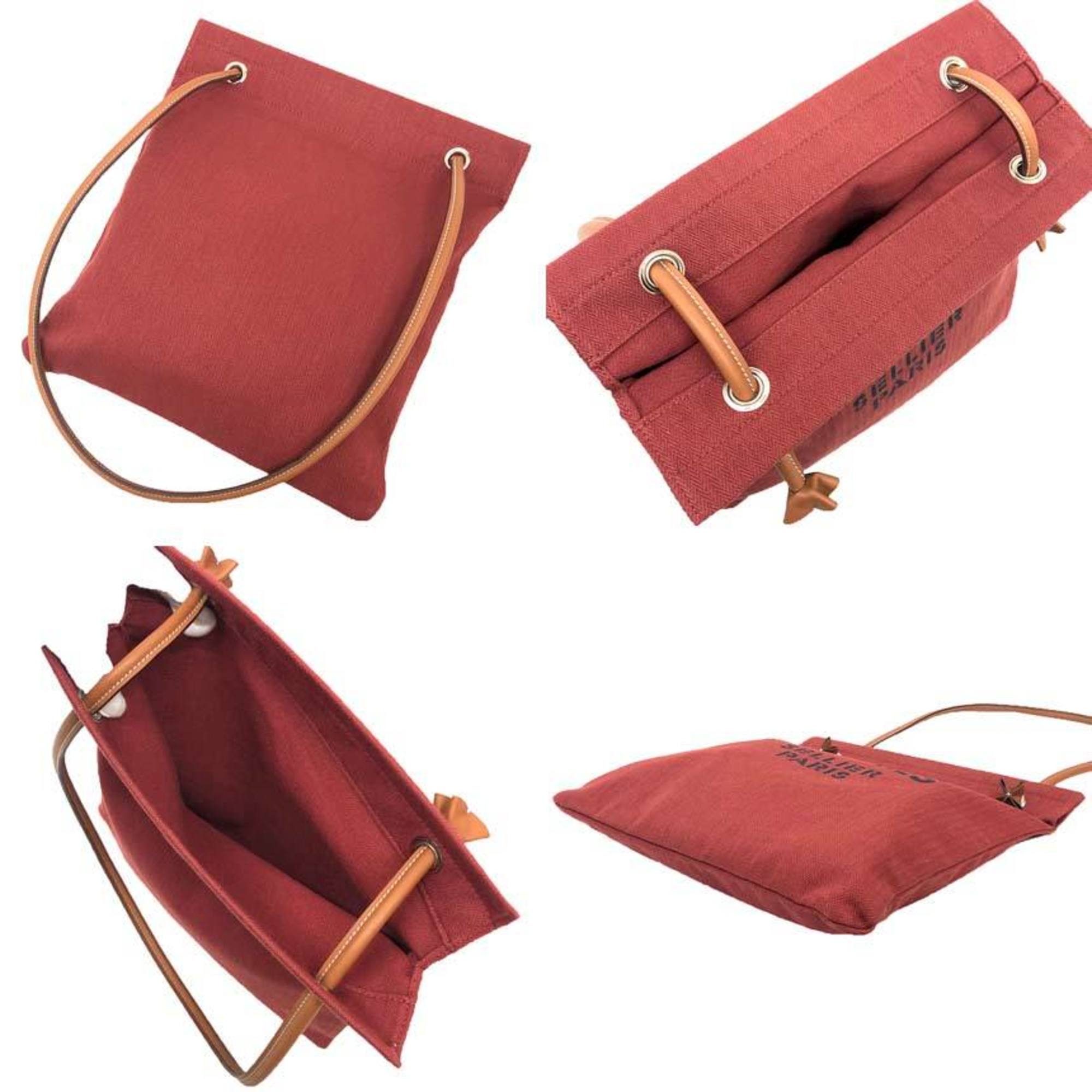 Hermes Red Color Toile Chevron Leather Shoulder Bag (Pre-Owned)