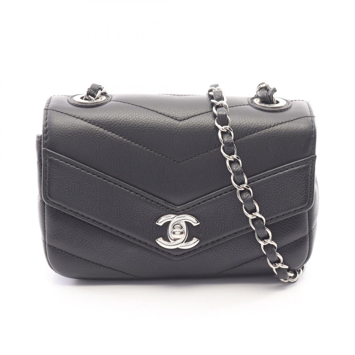 Chanel Black Grained Calfskin Handbag Shoulder Bag (Pre-Owned)