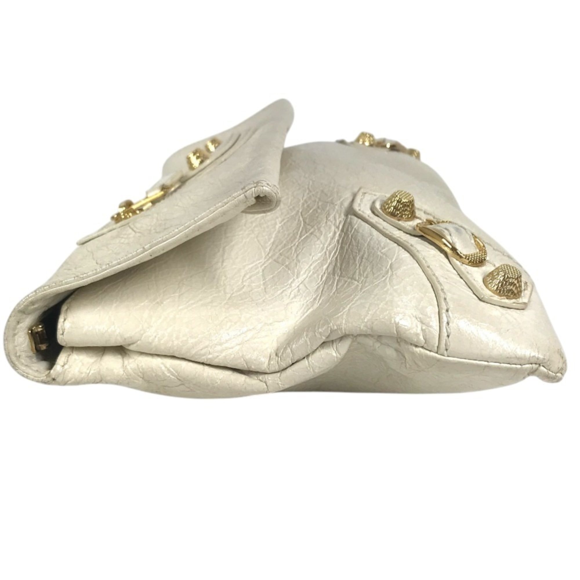 Balenciaga Gold White Leather Clutch Bag Handbag Pouch (Pre-Owned)