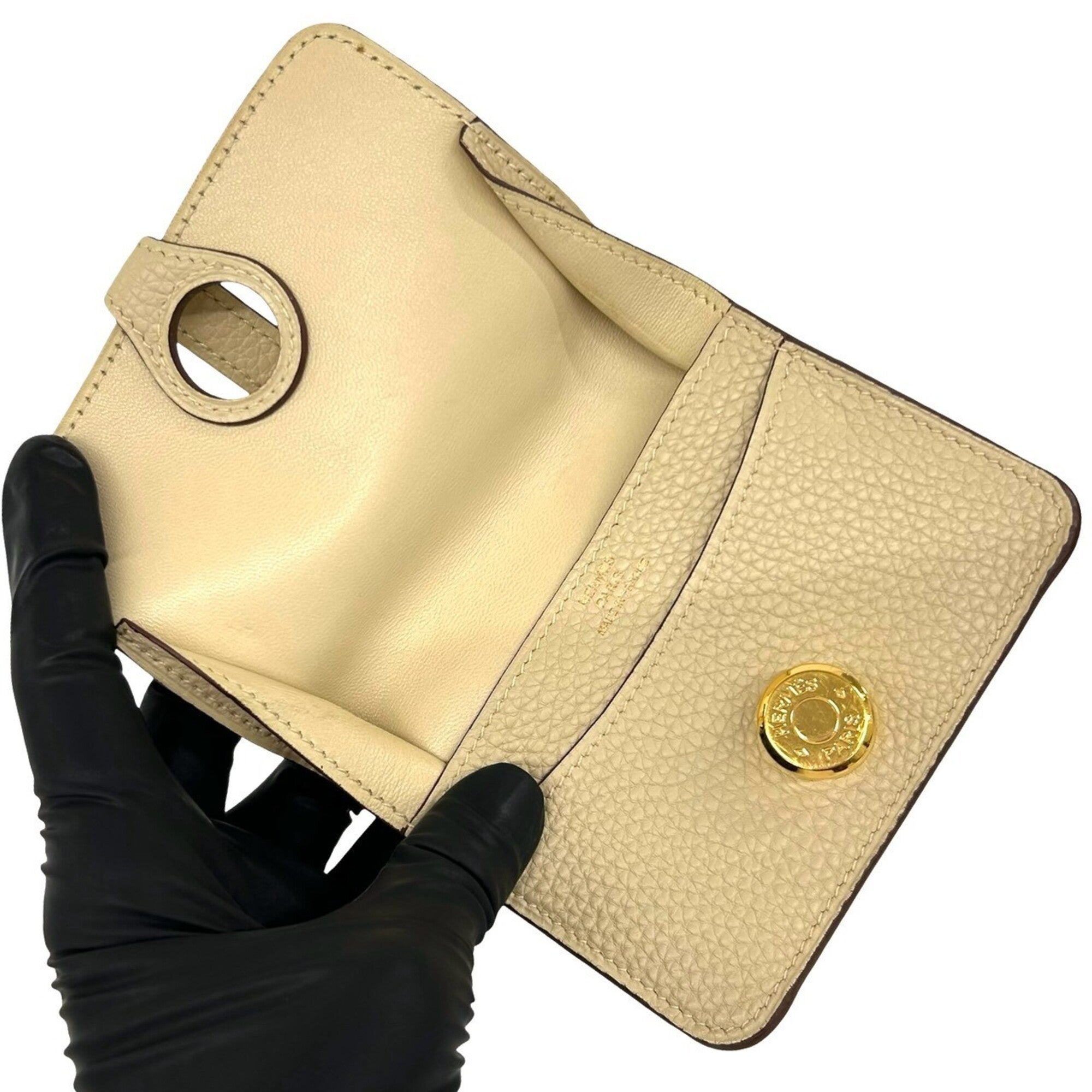 Hermes Beige Taurillon Clemence Leather Coin Purse/Coin Case (Pre-Owned)