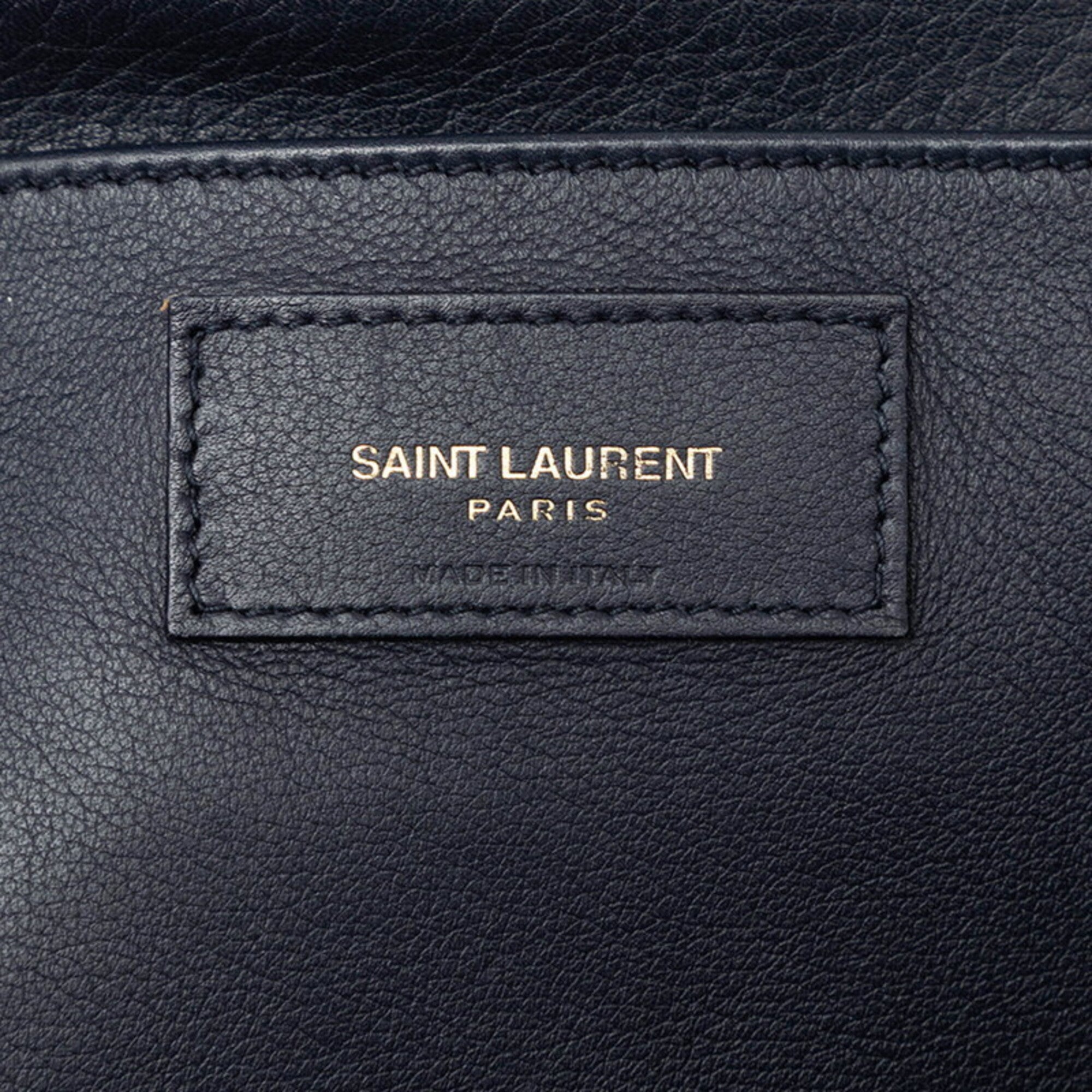 Saint Laurent Navy Leather Suede Handbag Shoulder Bag (Pre-Owned)