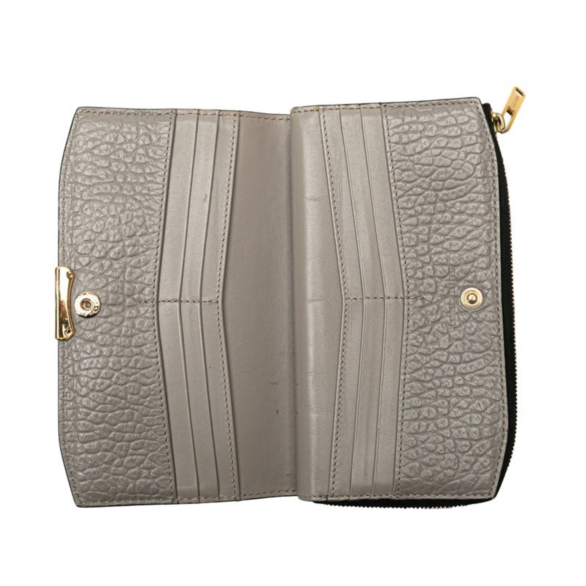 Burberry Gray Leather Long Wallet (Bi-Fold) (Pre-Owned)