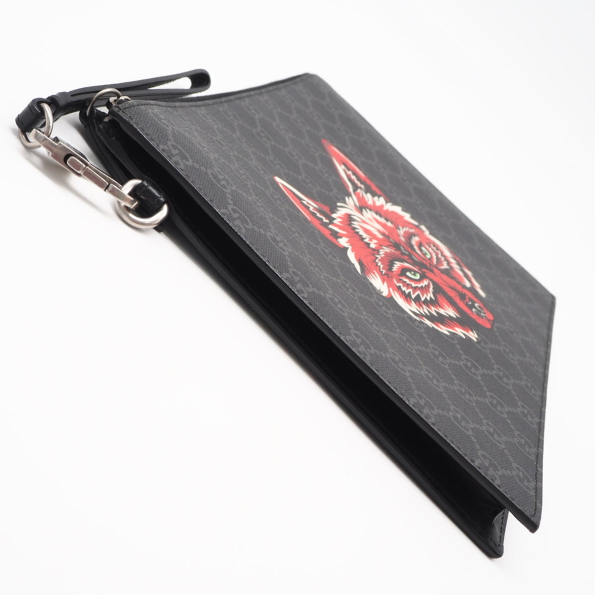 Gucci Black Gray Red Color Coated Canvas Leather Clutch Bag (Pre-Owned)