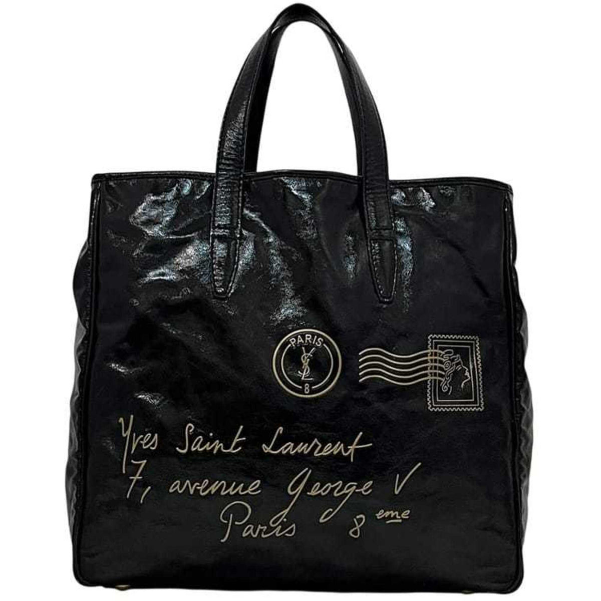 Yves Saint Laurent Y Mail Black Patent Leather Tote Bag (Pre-Owned)