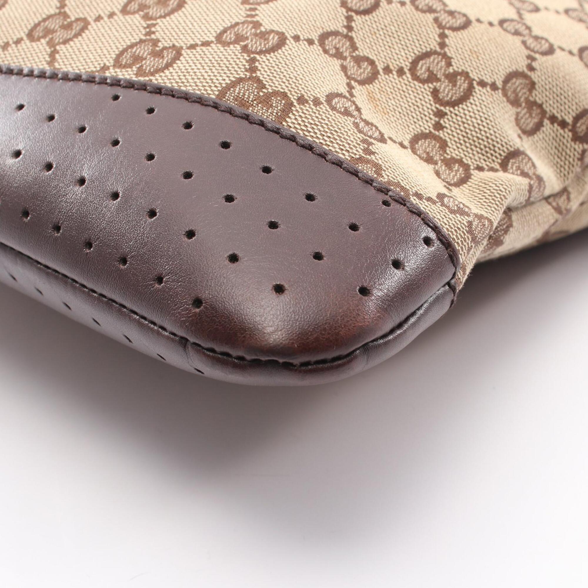Gucci Beige Brown Canvas Leather Shoulder Bag (Pre-Owned)