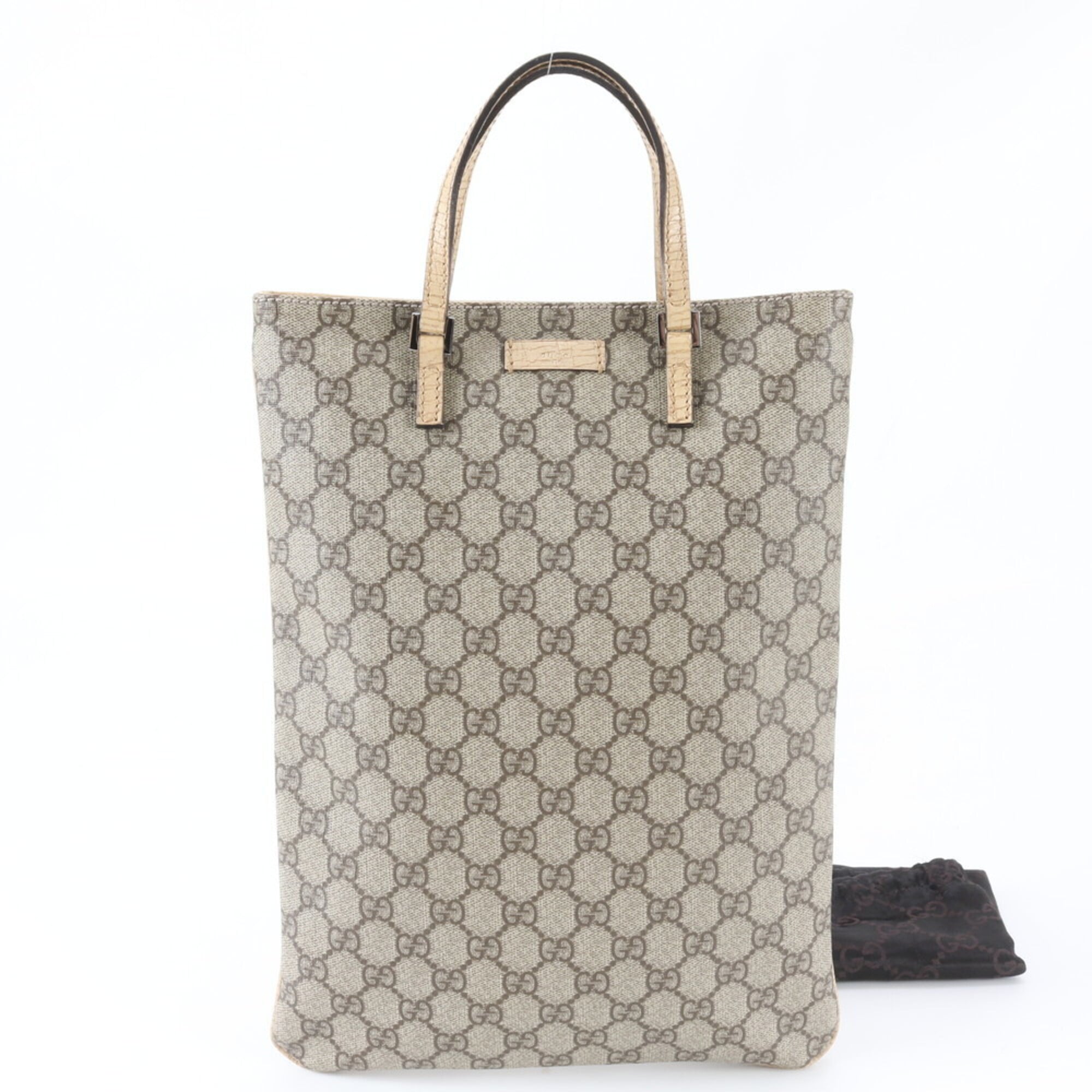 Gucci Beige Leather Coated Canvas Handbag Shoulder Bag Tote Bag (Pre-Owned)