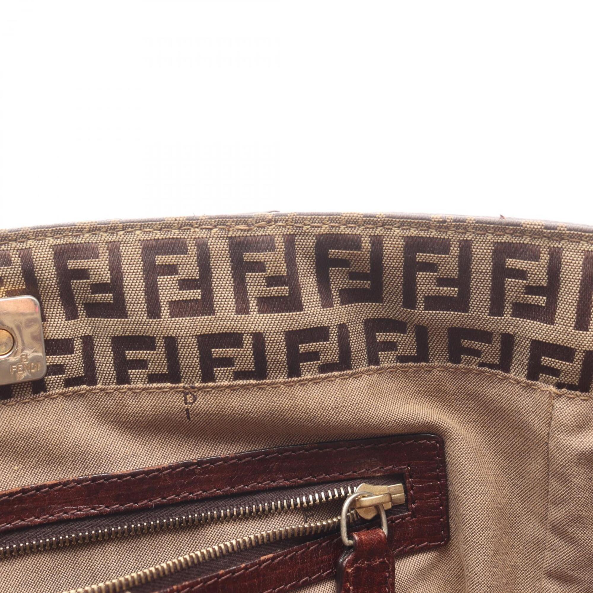Fendi Beige Brown Canvas Leather Handbag Tote Bag (Pre-Owned)