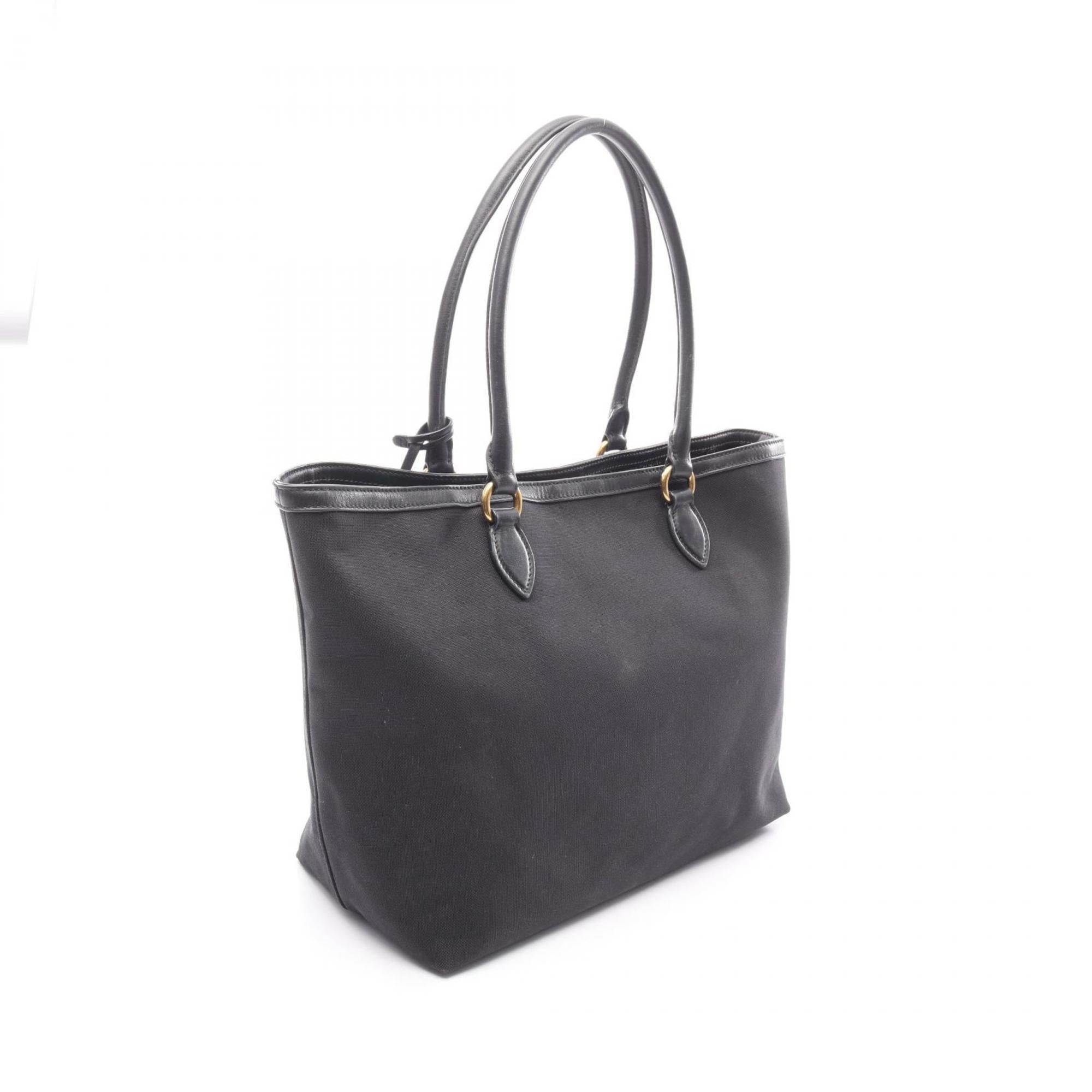 Prada Black Canvas Leather Tote Bag (Pre-Owned)