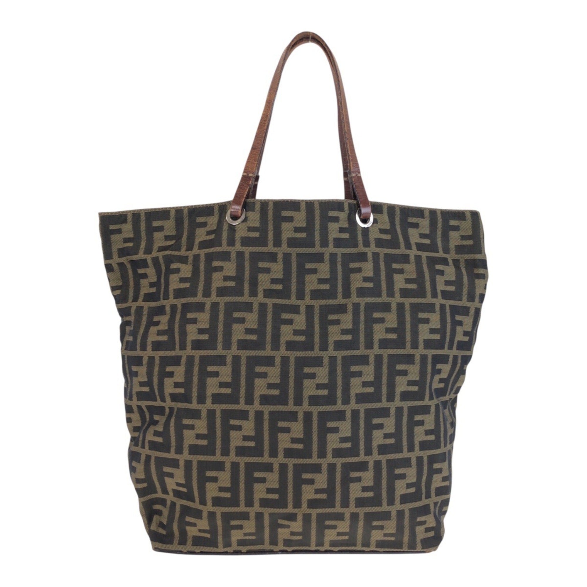 Fendi Brown Zucca Leather Handbag Tote Bag (Pre-Owned)