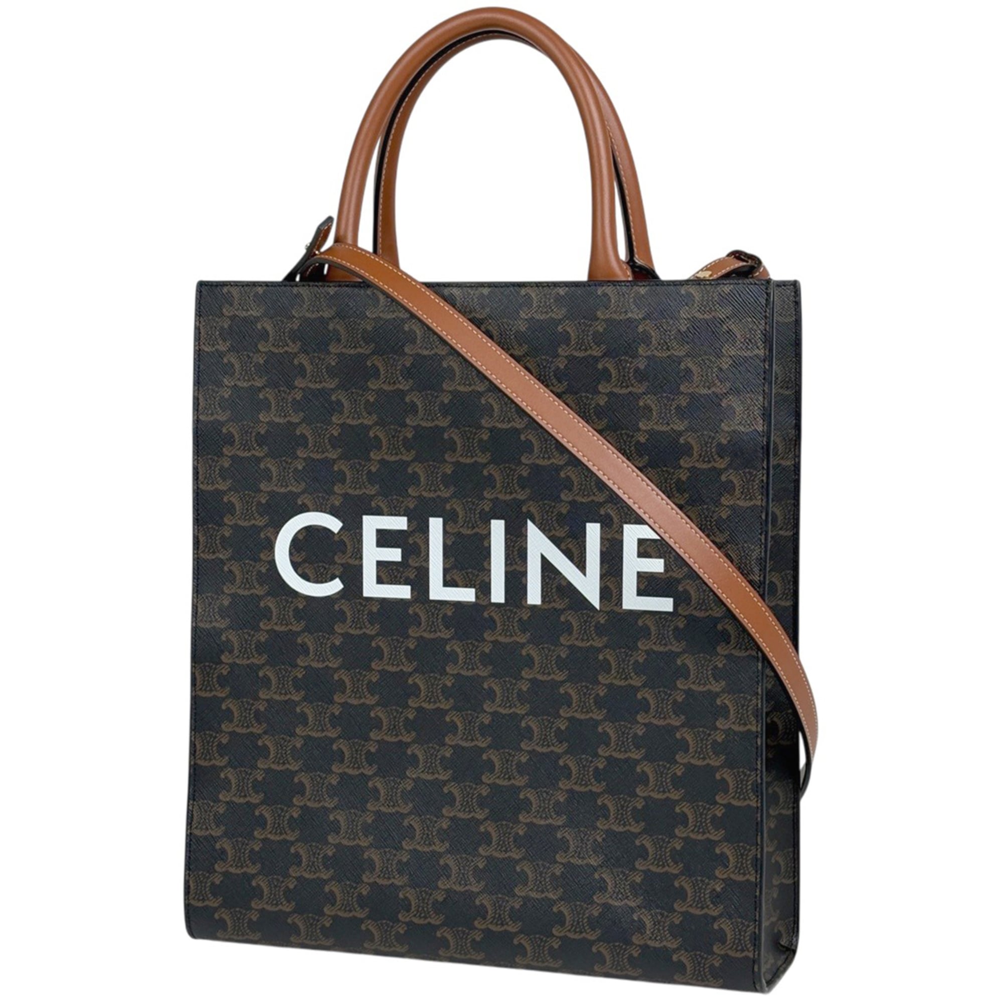 Celine Black Brown Coated Canvas Leather Tote Bag (Pre-Owned)